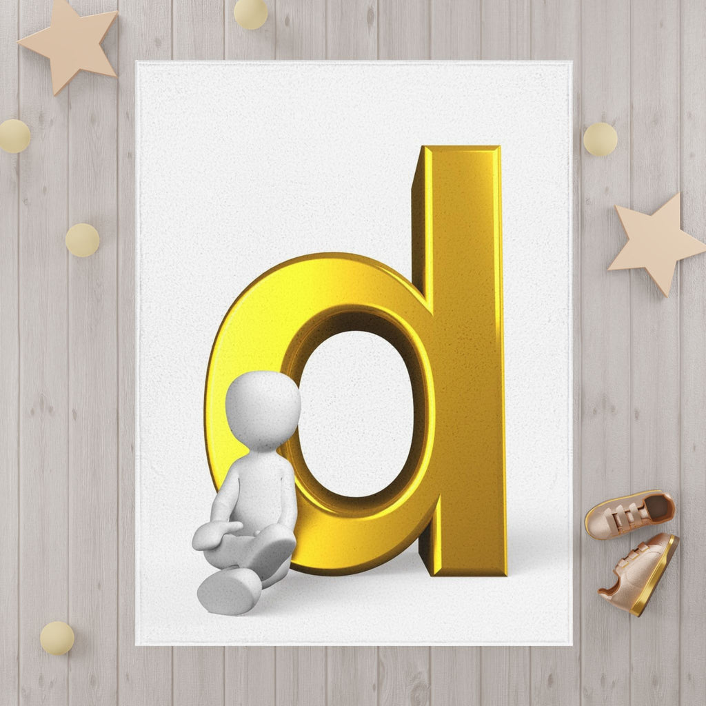 Gold Letter d with Sitting Figure Toddler Blanket | Alphabet Nursery Decor