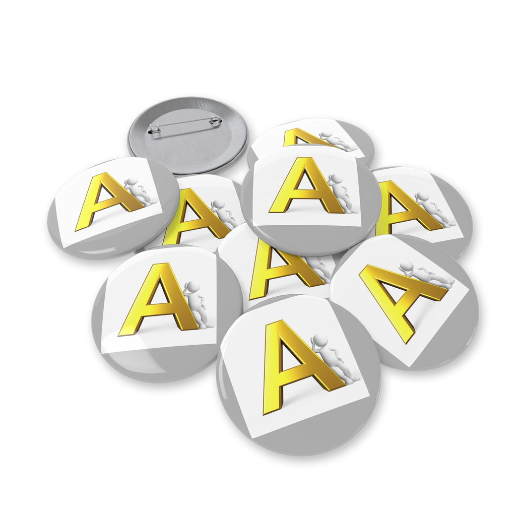 Yellow 3D Letter A Round Pin | Alphabet Initial Button Badge