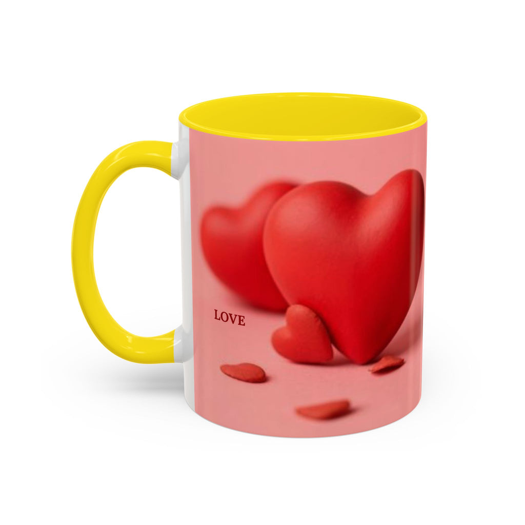 Red Heart Love Design Accent Coffee Mug | Valentine Heart Ceramic Mug