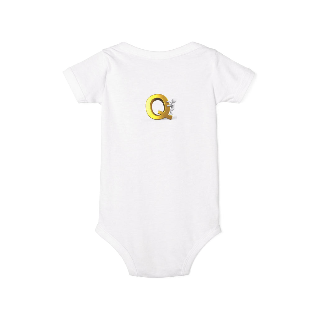 Gold Letter Q with Cute Figure Infant One Piece | Baby Monogram Bodysuit