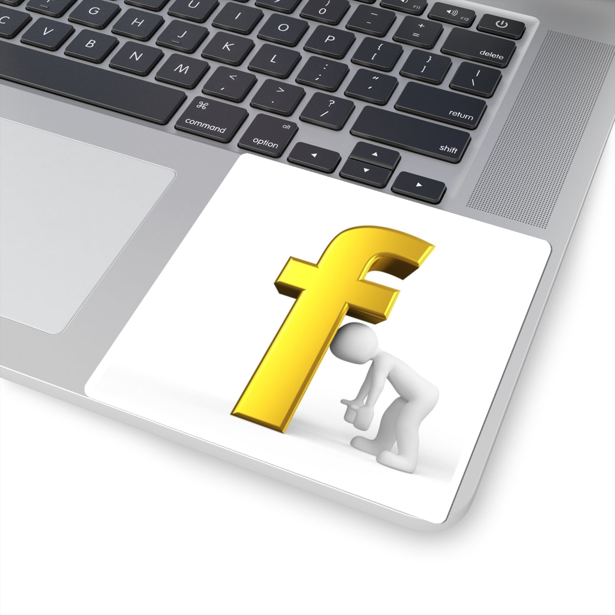 Tired Stick Figure Leaning on Gold Letter F Kiss-Cut Stickers | Letter F Decal