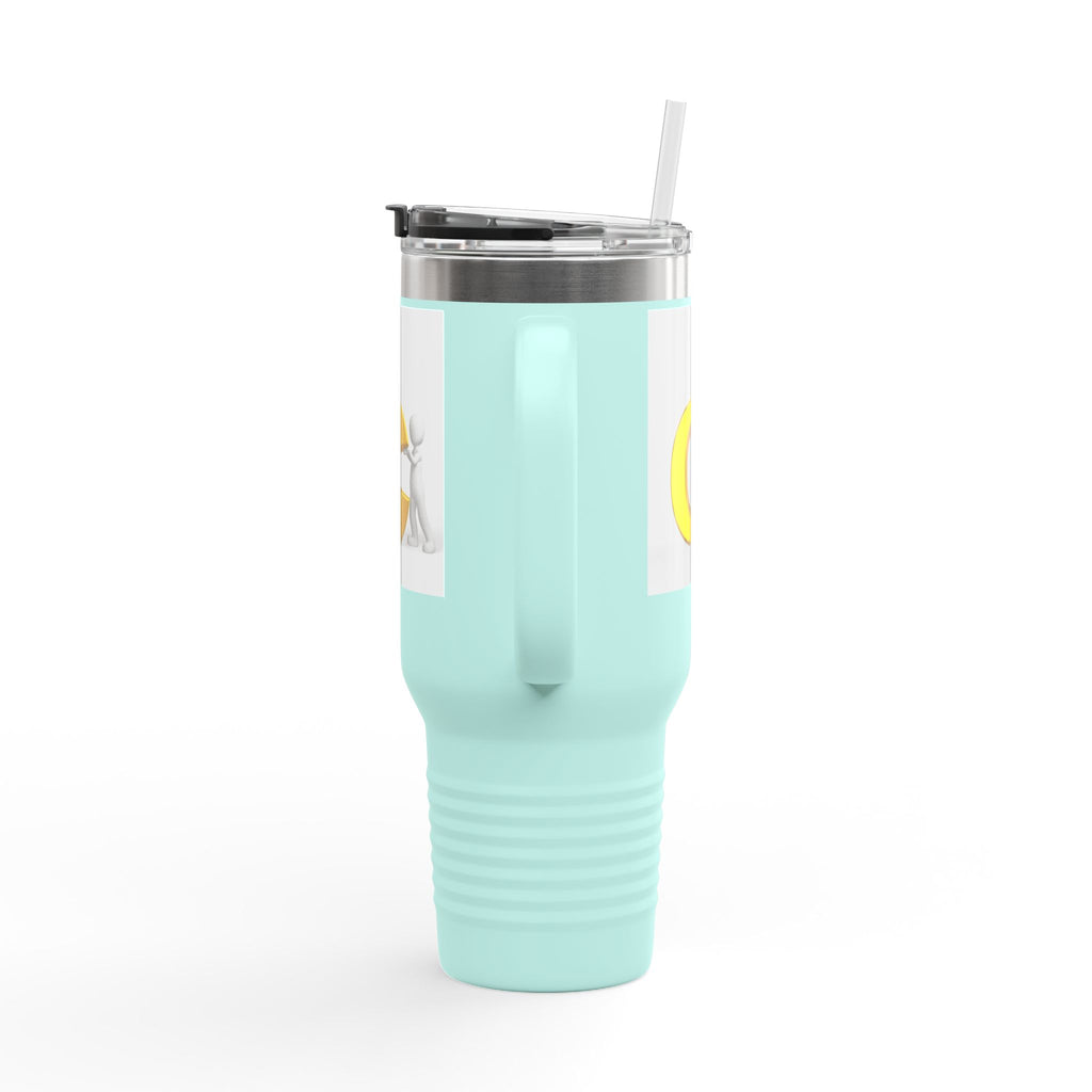 3D Character Leaning on Yellow Letter C Travel Mug | 40oz Insulated Tumbler