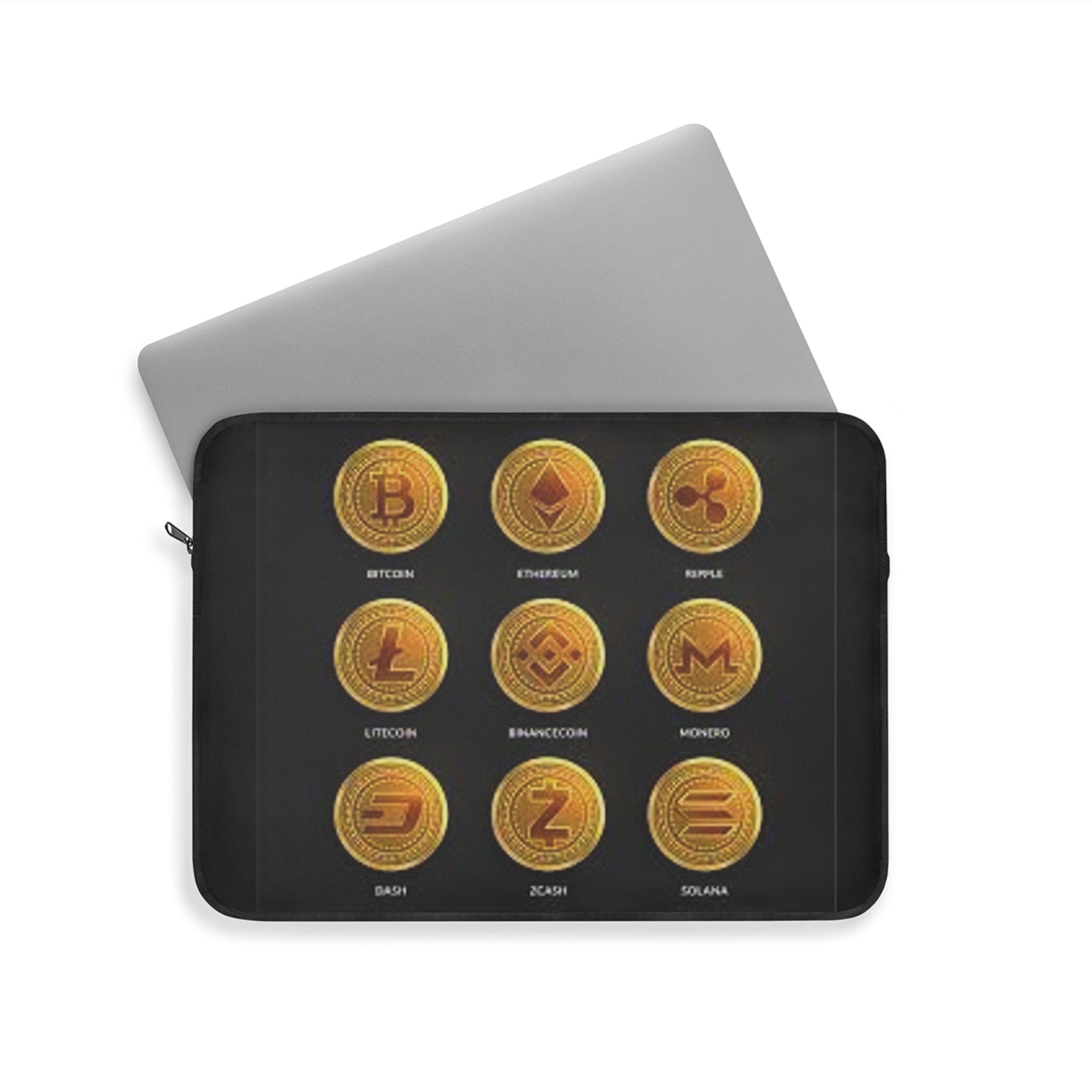 Cryptocurrency Coin Icons Laptop Sleeve | Bitcoin Ethereum Ripple Litecoin Monero
