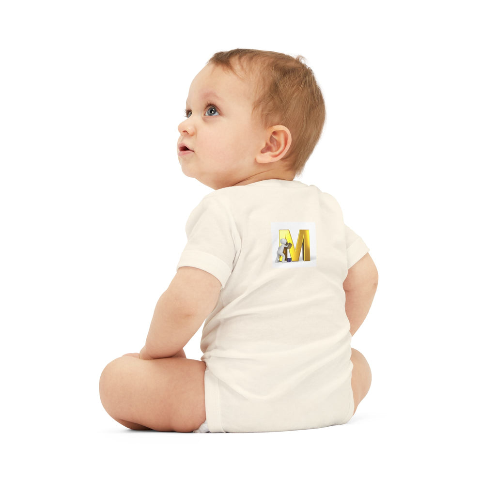 Yellow Letter M with Mouse Onesie | Baby Monogram Initial Infant Bodysuit