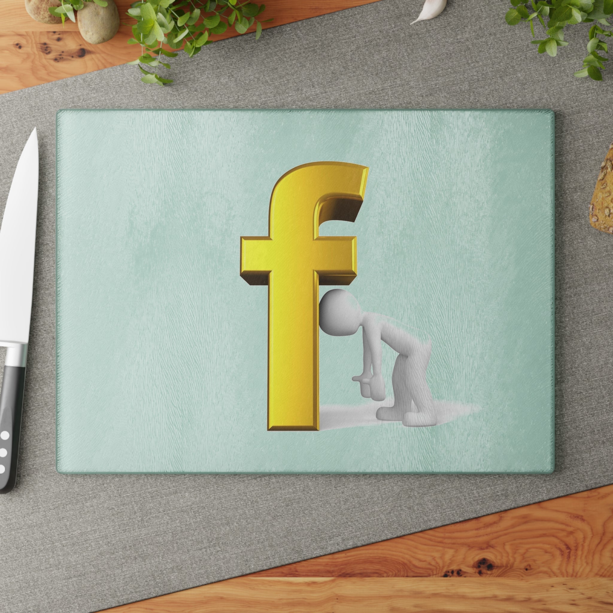 3D Gold Letter F with Figure Glass Cutting Board | Kitchen Decor
