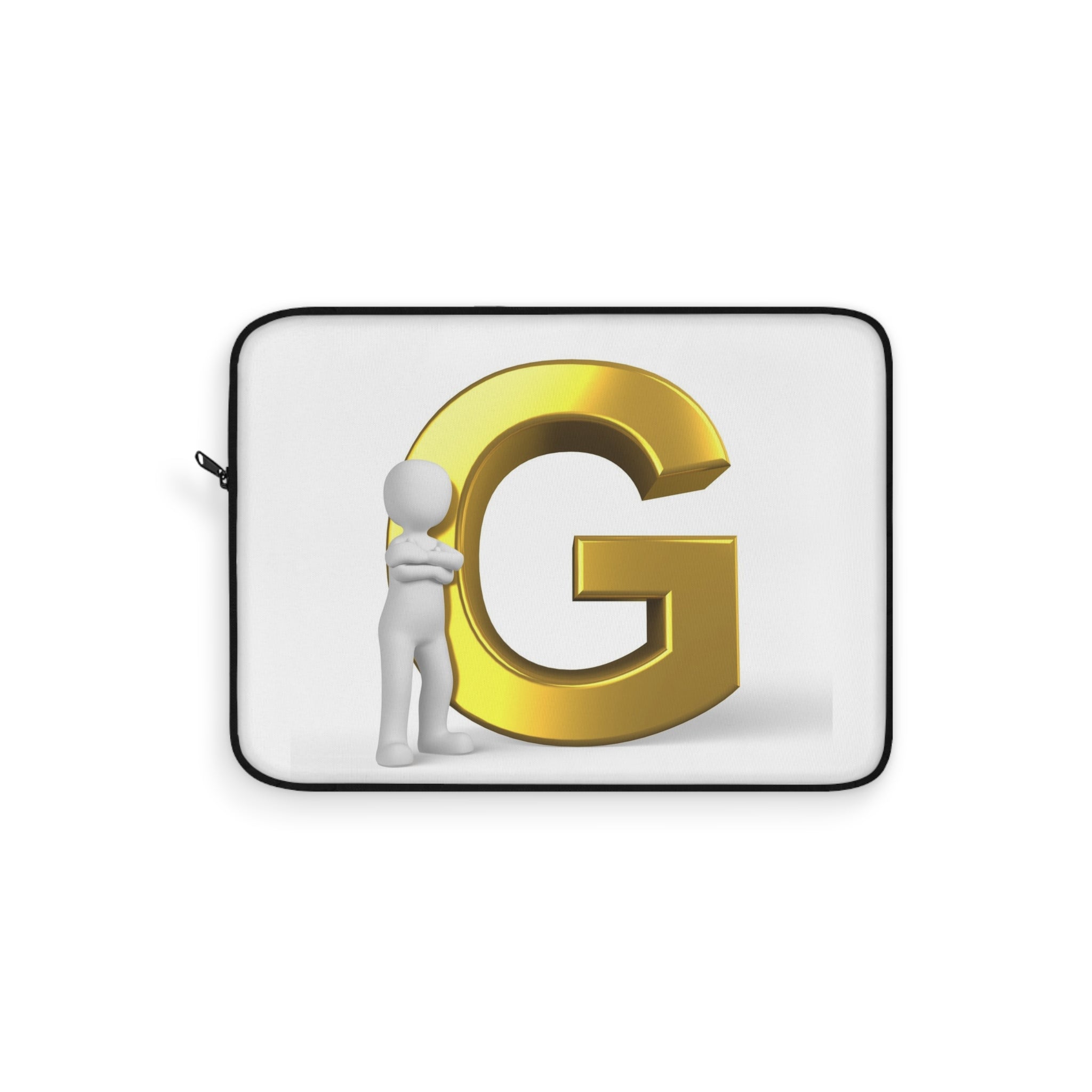 Gold Letter G with 3D Figure Laptop Sleeve | Monogram Initial Case