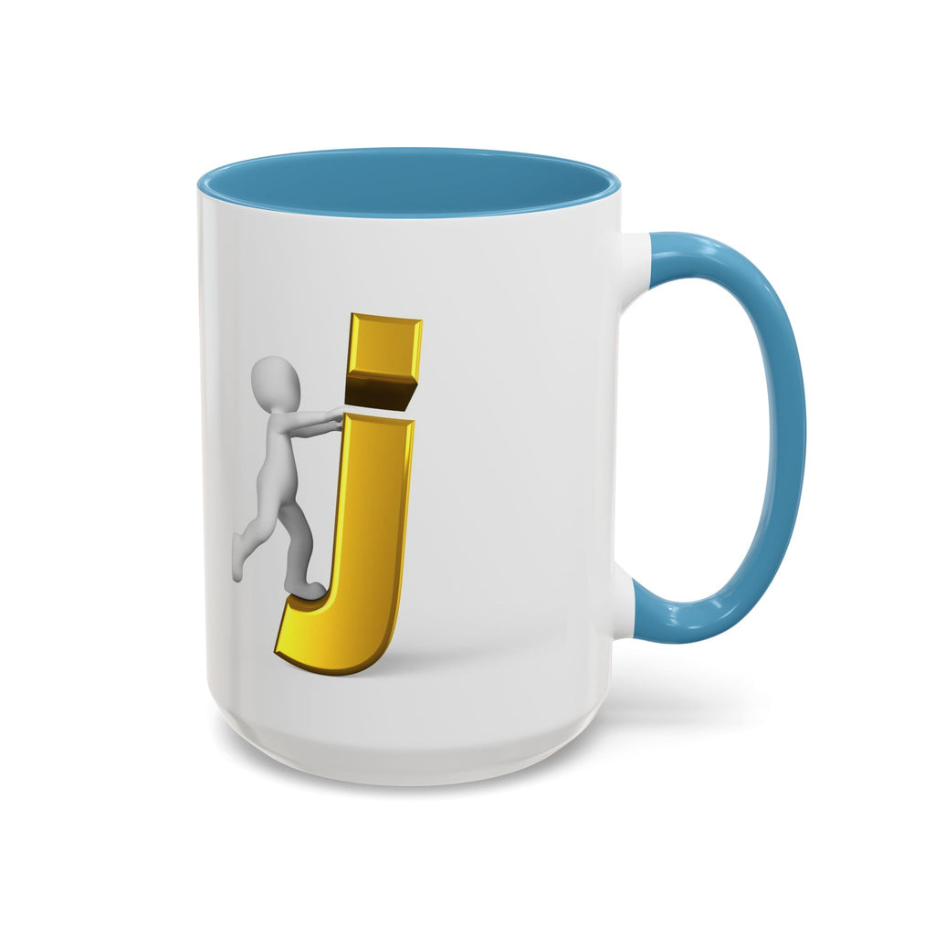 Tasse avec figurine 3D bâton poussant la lettre J dorée | Tasse à café