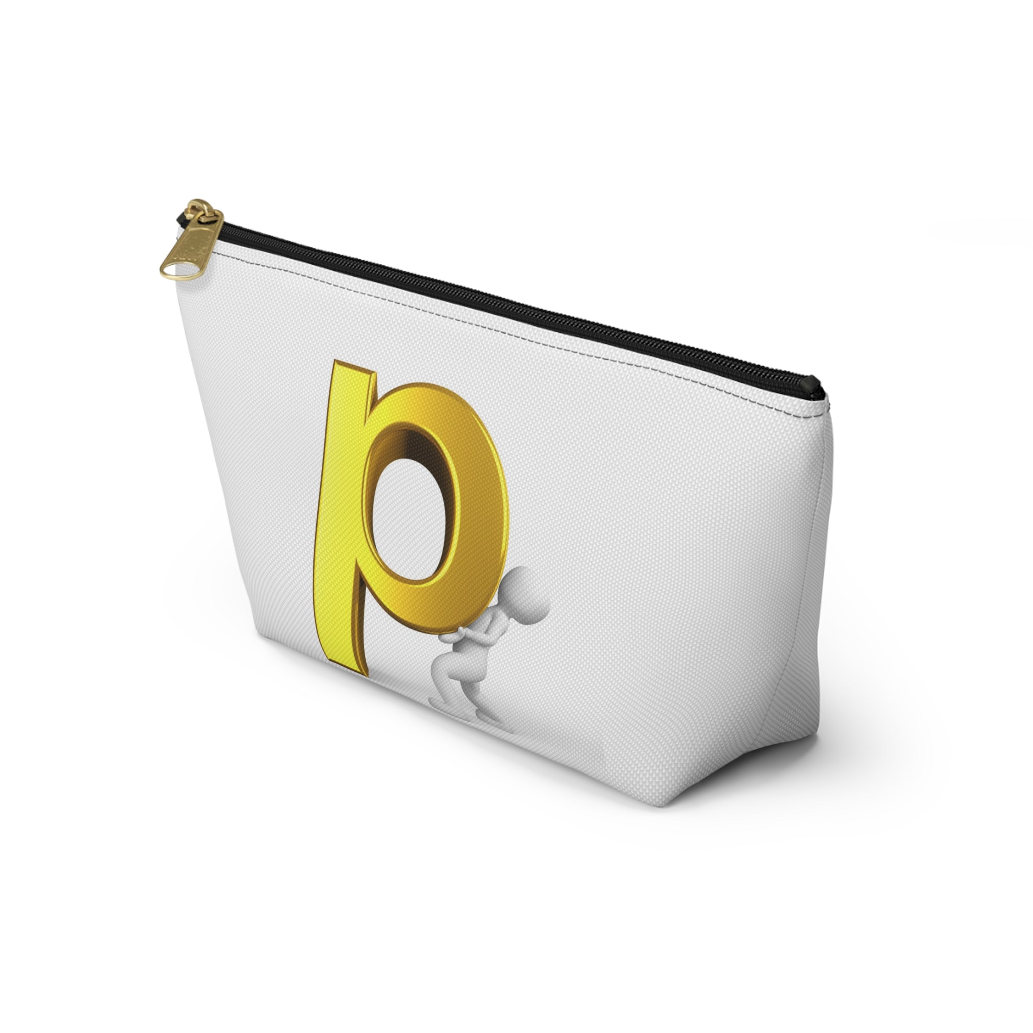 Gold Letter P Monogram Accessory Pouch | T-Bottom Zippered Cosmetic Bag
