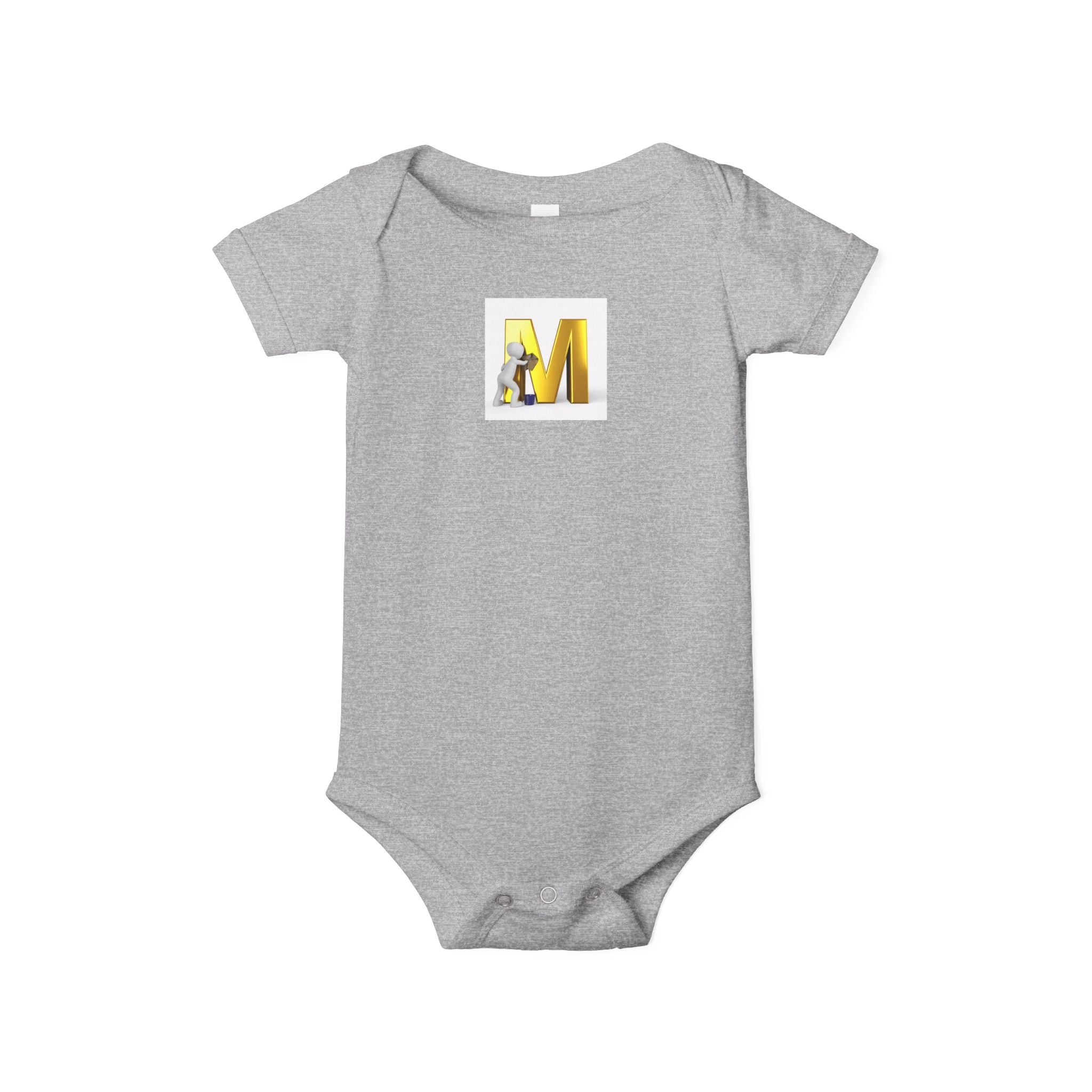 Yellow Letter M with Mouse Onesie | Baby Monogram Initial Infant Bodysuit