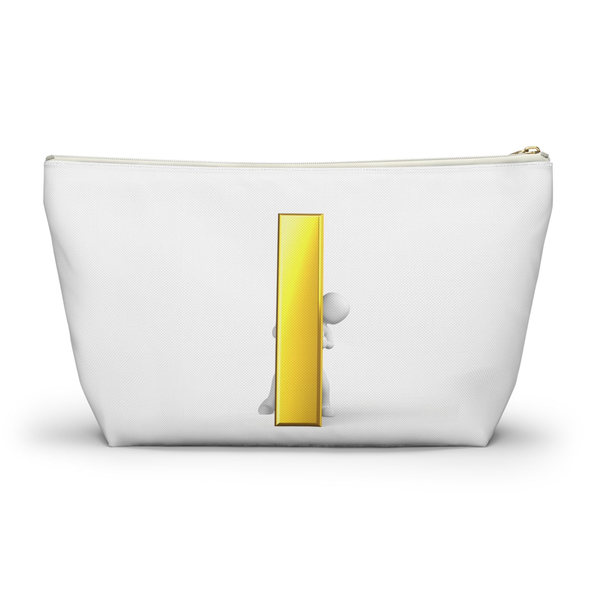 3D Stick Figure Holding Gold Letter i Accessory Pouch | T-Bottom Cosmetic Bag