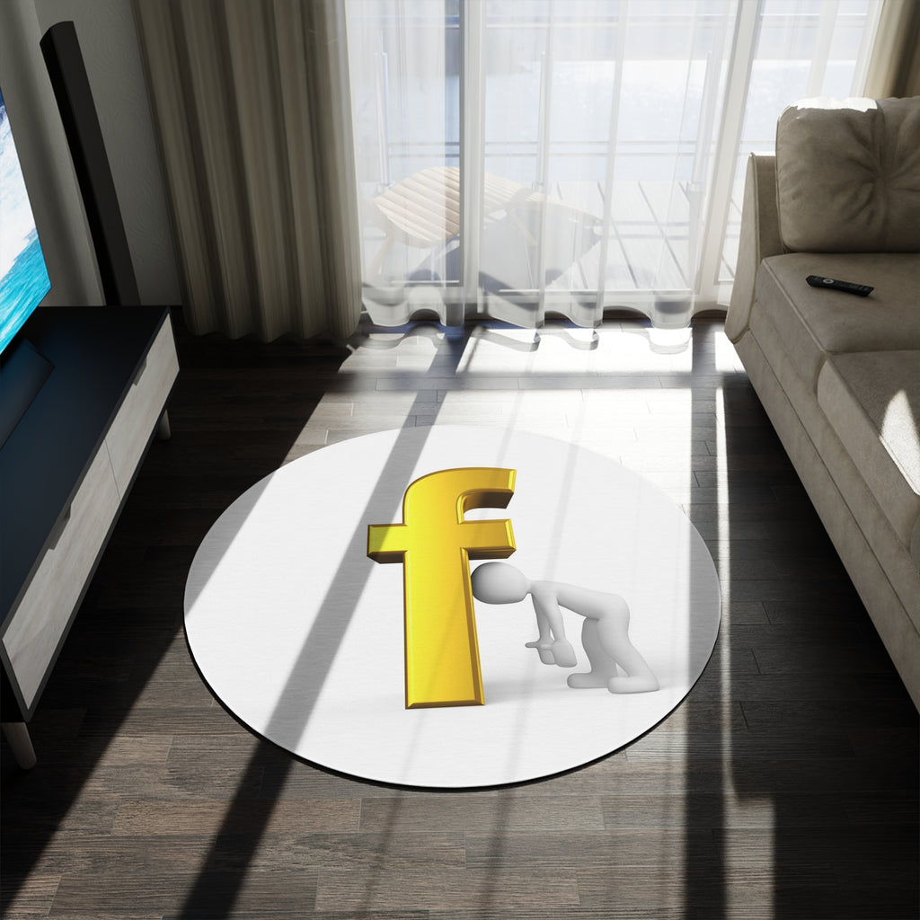 3D Gold Letter F with Figure Round Rug | Home Decor