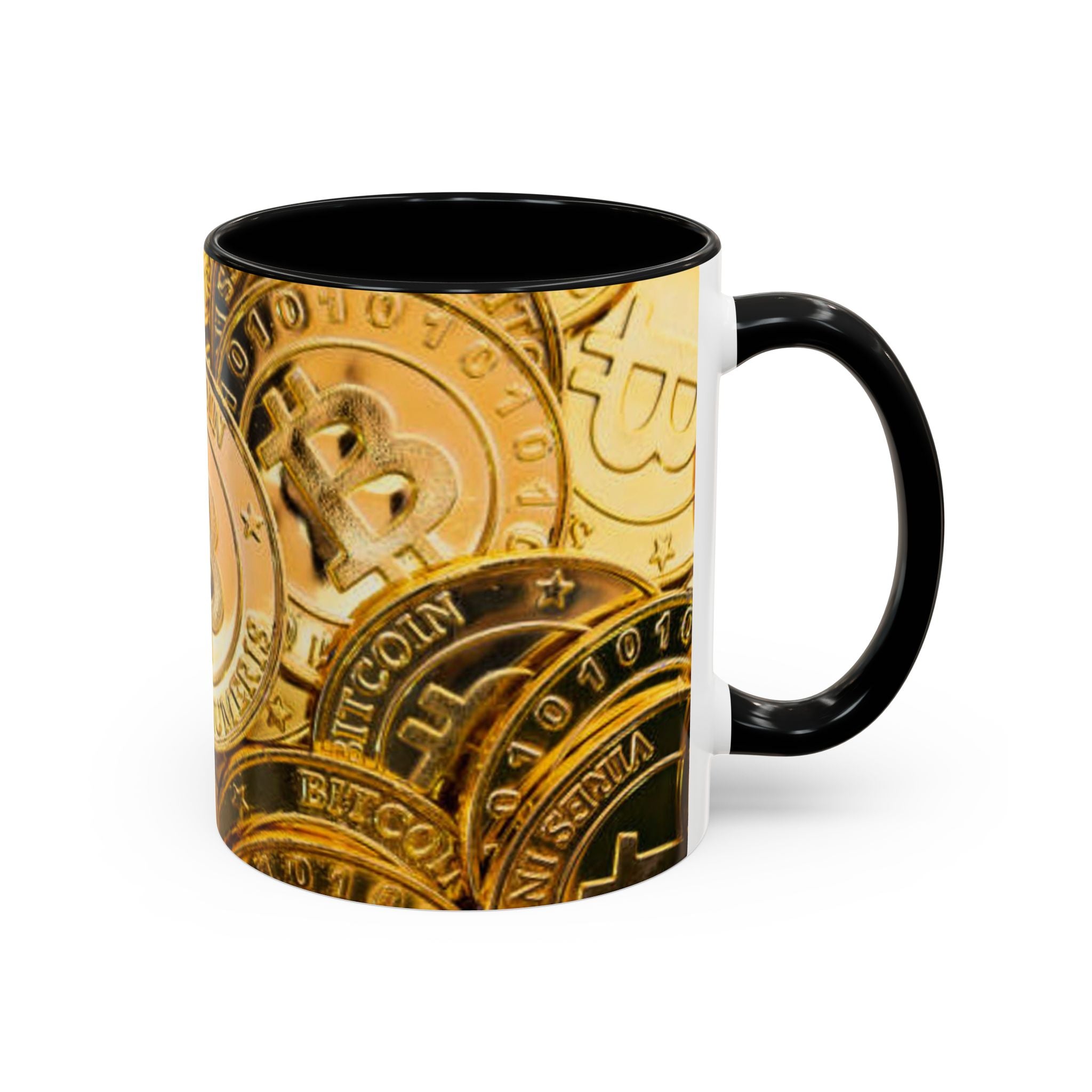Bitcoin Coin Pattern Accent Coffee Mug | Cryptocurrency Coffee Mug
