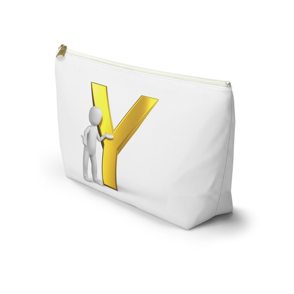 Gold Letter Y with Figure Accessory Pouch | Monogram Makeup Bag