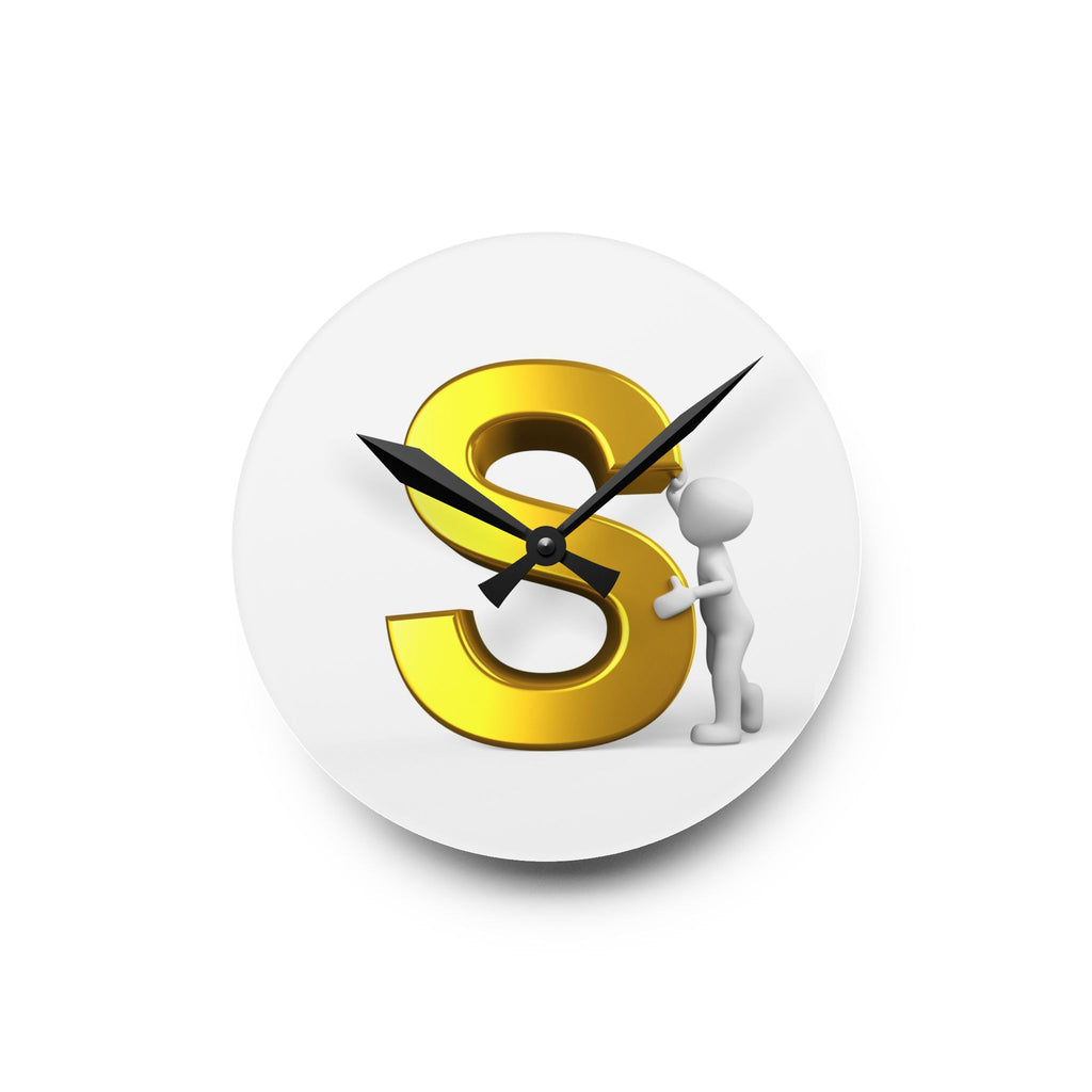 Gold Letter S with Figure Acrylic Wall Clock | Monogram Initial Decor