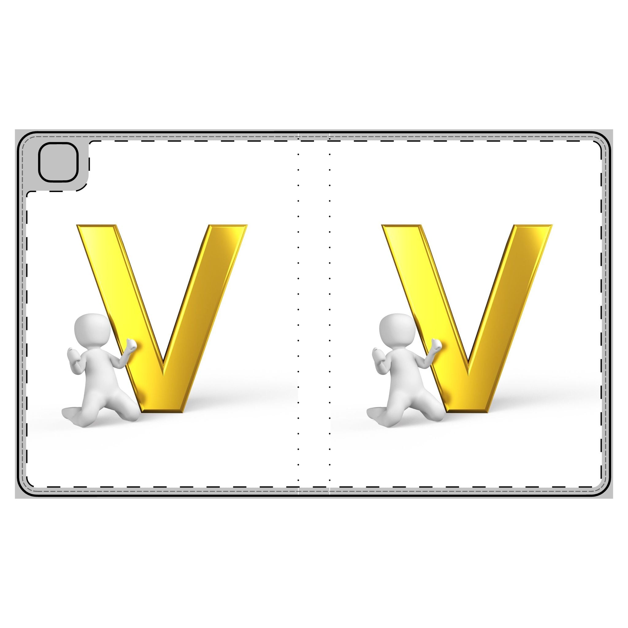 Gold Letter V with 3D Figure Tablet Folio Case | Monogram Initial V