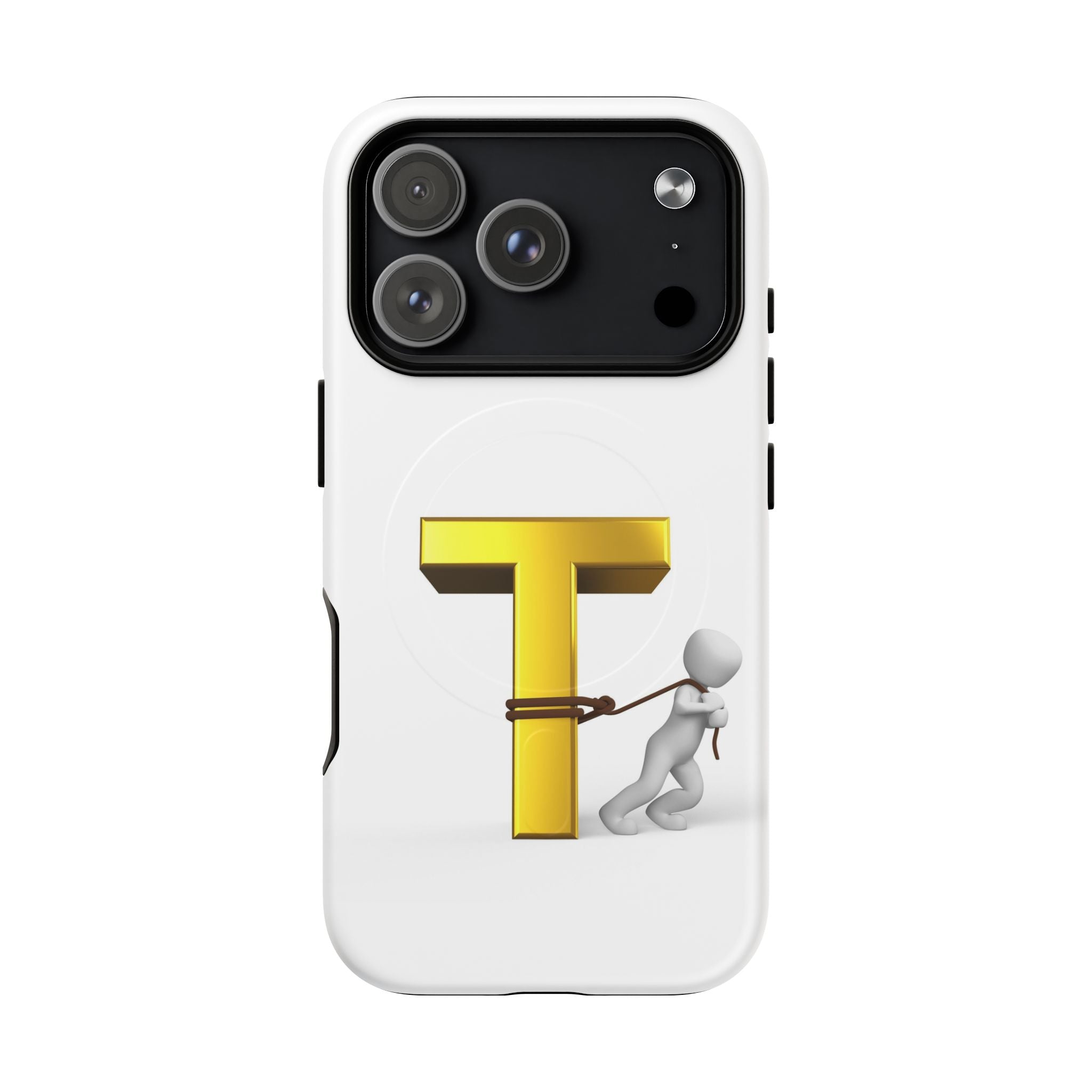 Coque de téléphone Lettre T en or avec personnage tirant | Coque magnétique résistante
