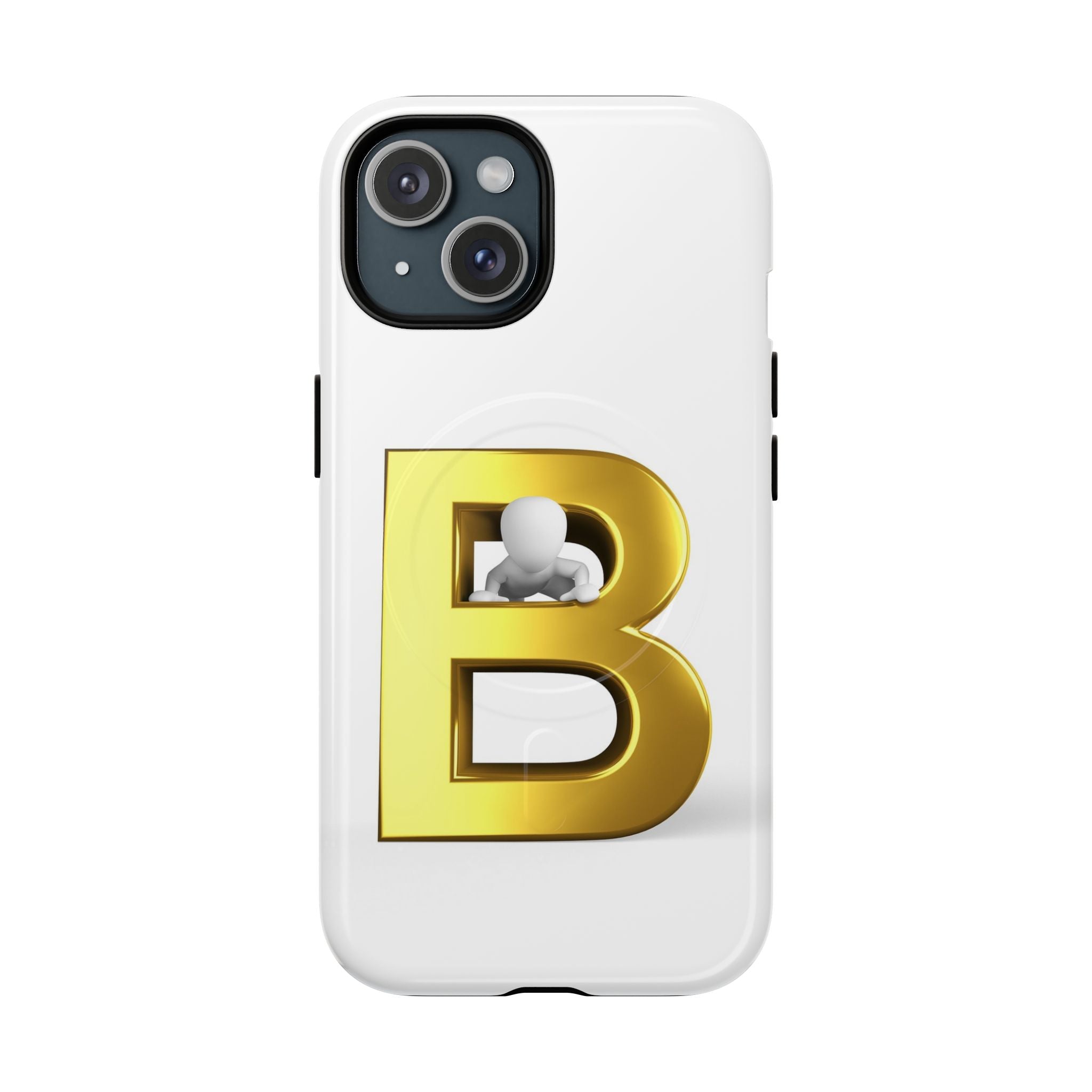 Coque de téléphone 3D Lettre B dorée | Coque magnétique résistante