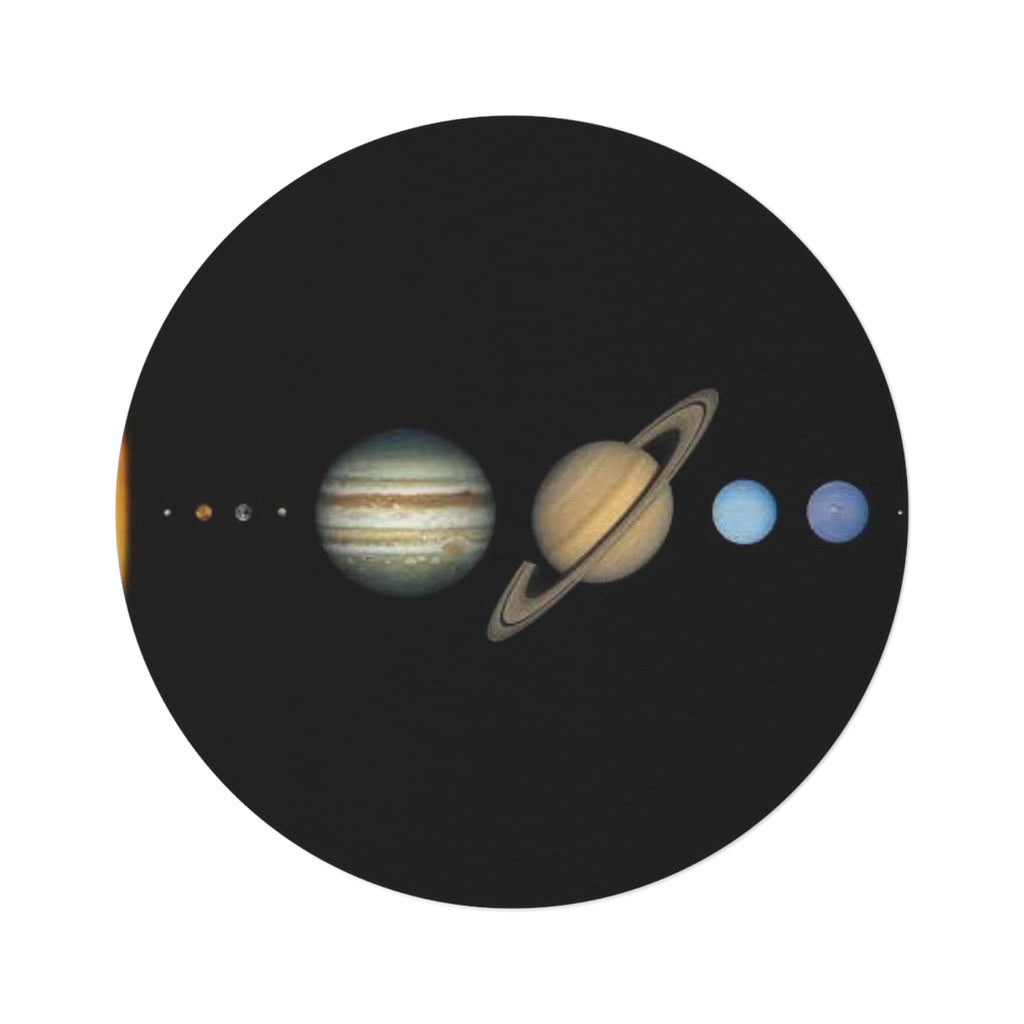 Solar System Planets Round Rug | Space Illustration Planetary Lineup