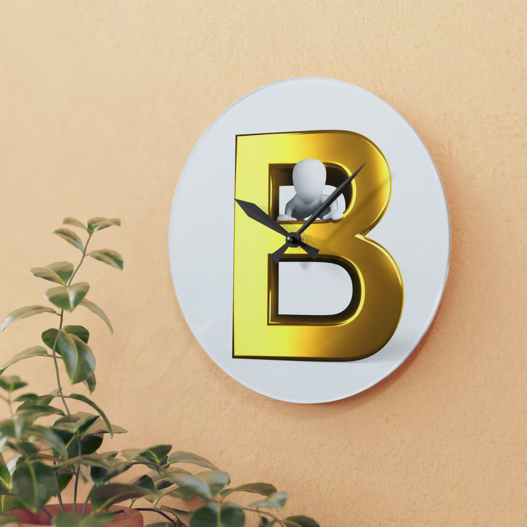 Gold Letter B Monogram Acrylic Wall Clock | Modern Initial Decor
