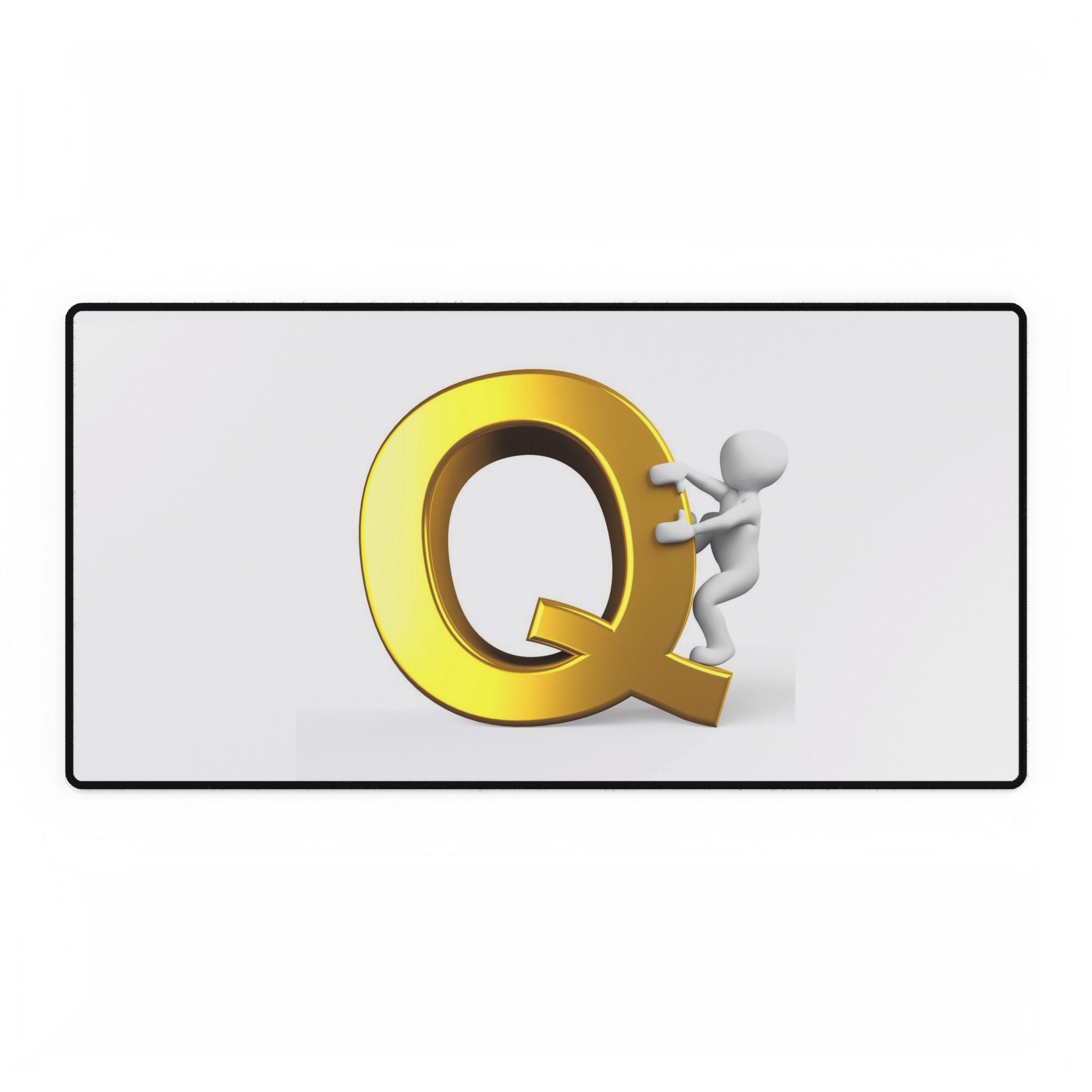 Tapis de bureau lettre Q dorée avec figurine d'escalade | Grand tapis de souris