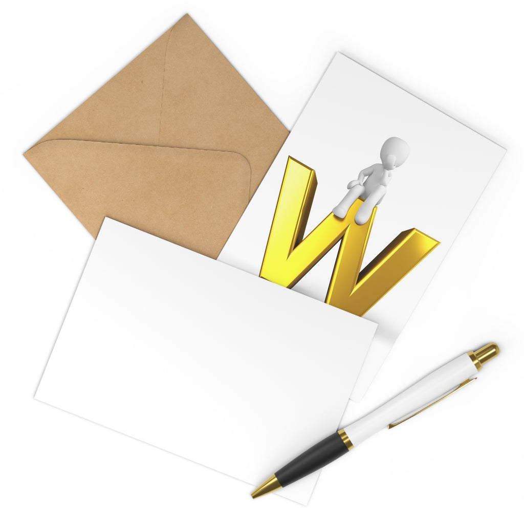Gold Letter W with Figure Postcards | Alphabet Initial Postcard Set (7 pcs)