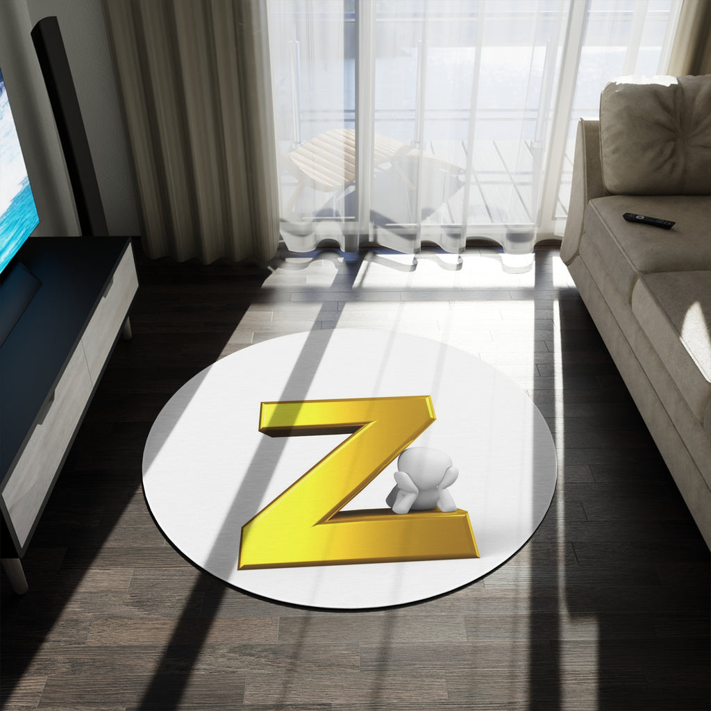 Gold Letter Z with 3D Character Round Rug | Monogram Initial Rug