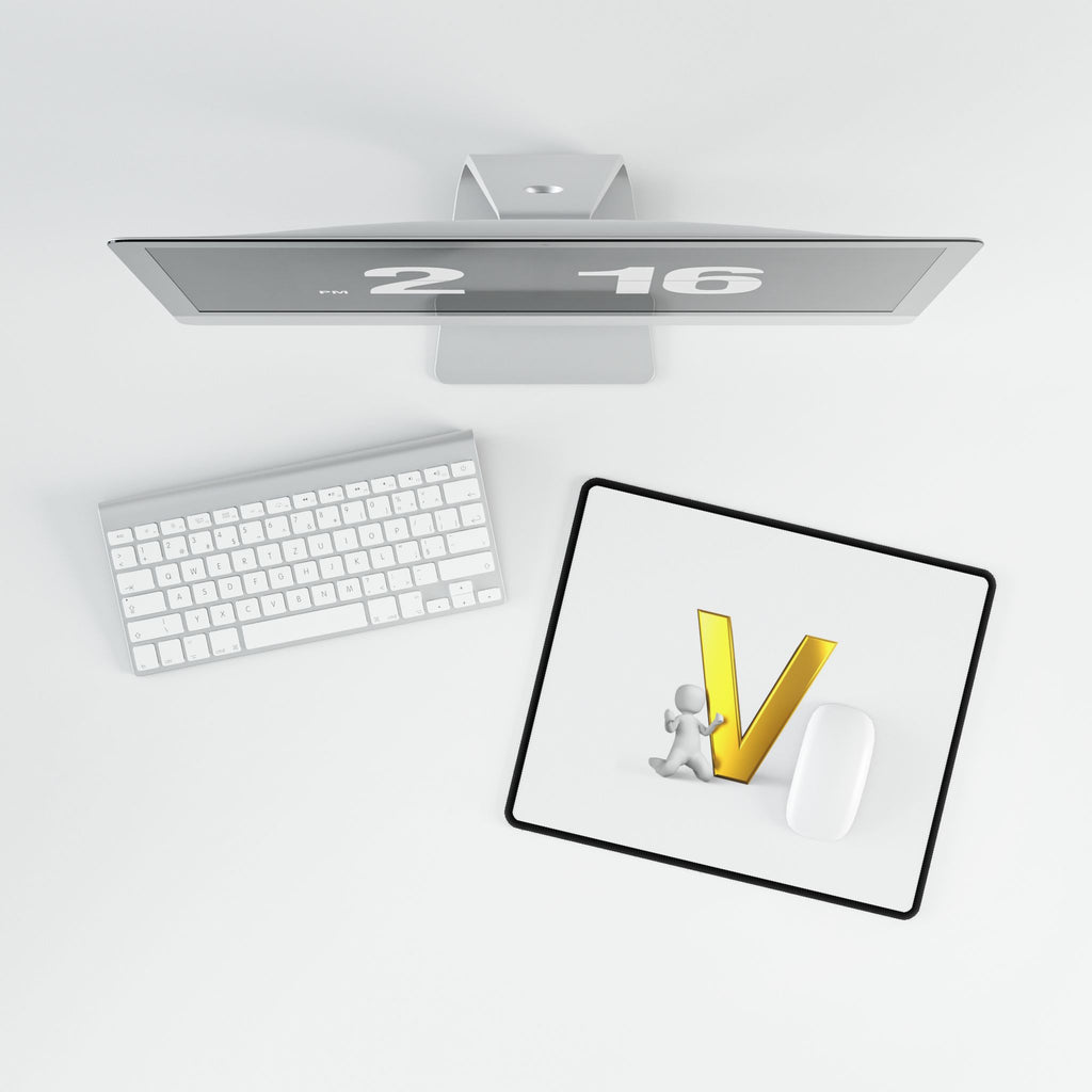 Gold Letter V with Character Desk Mat | Large Mousepad