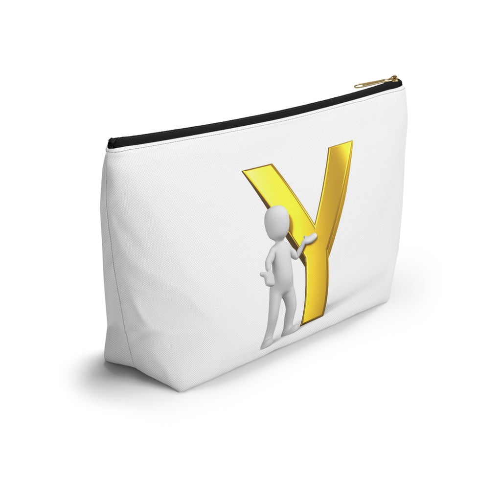Gold Letter Y with Figure Accessory Pouch | Monogram Makeup Bag