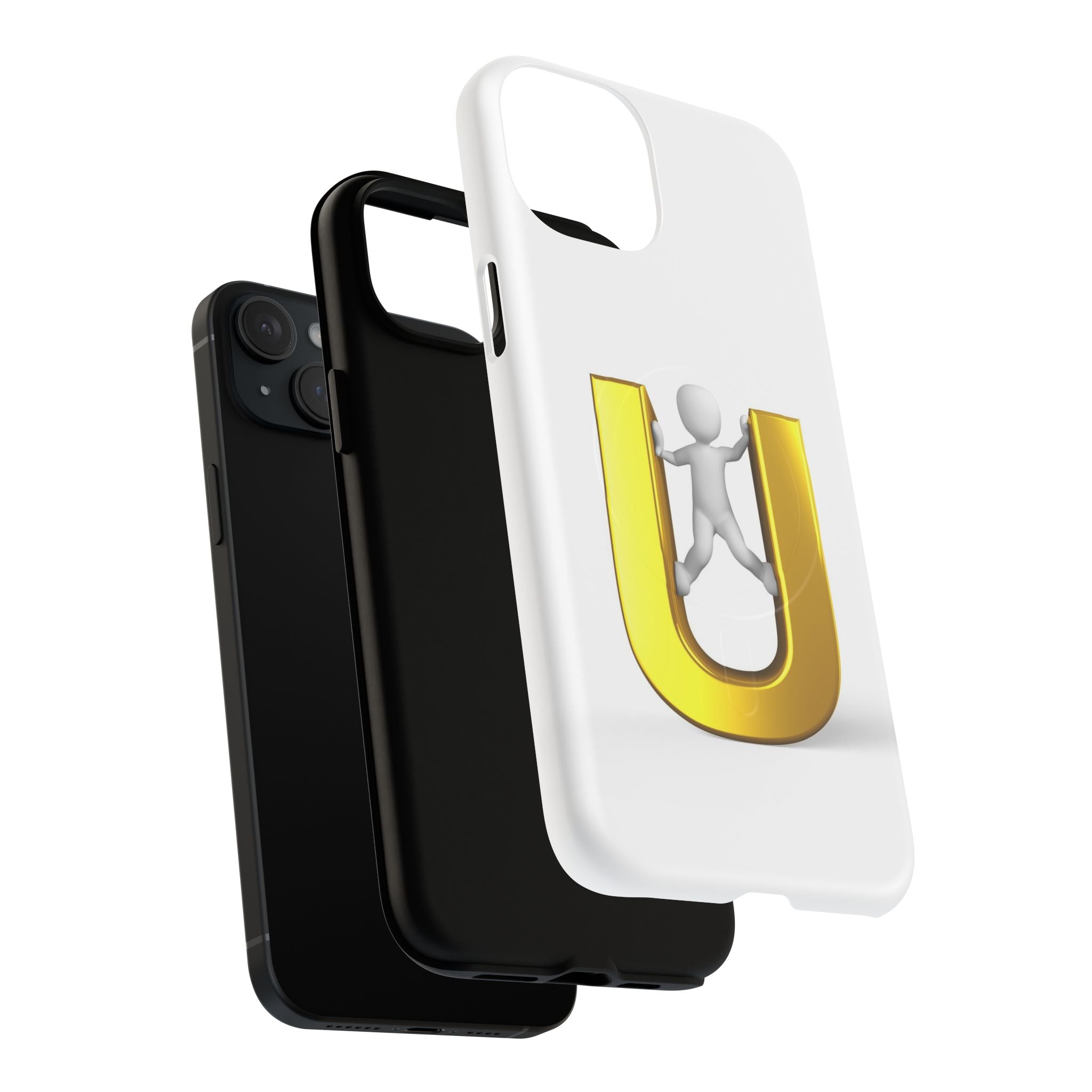 3D Gold U Letter with Stick Figure phone case | Tough Magnetic Case