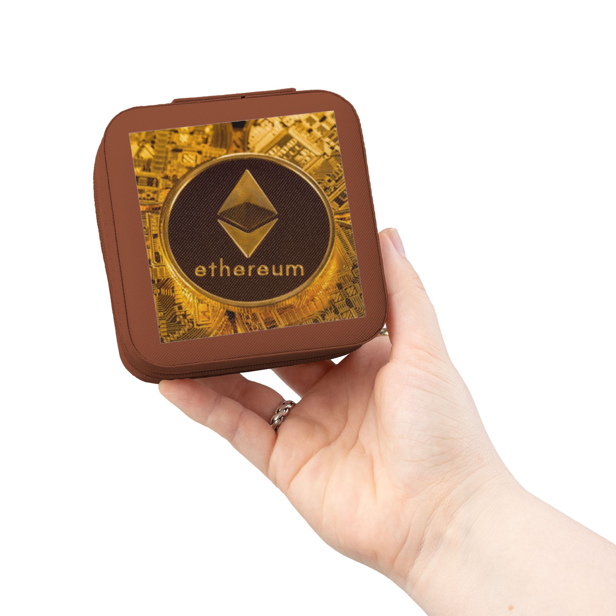 Étui de voyage pour bijoux pièce Ethereum | Organisateur compact logo crypto