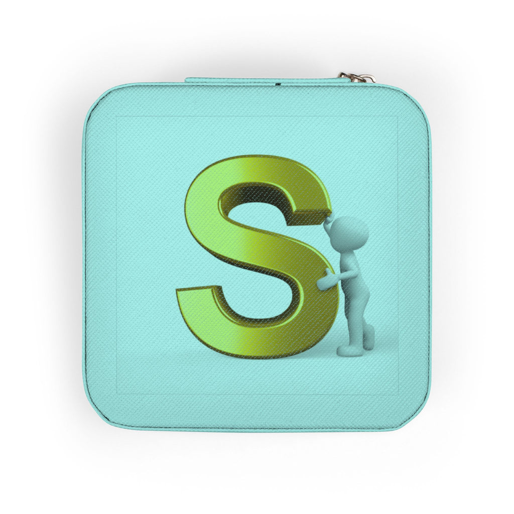 Gold Monogram S Jewelry Travel Case | Compact Square Travel Jewelry Organizer