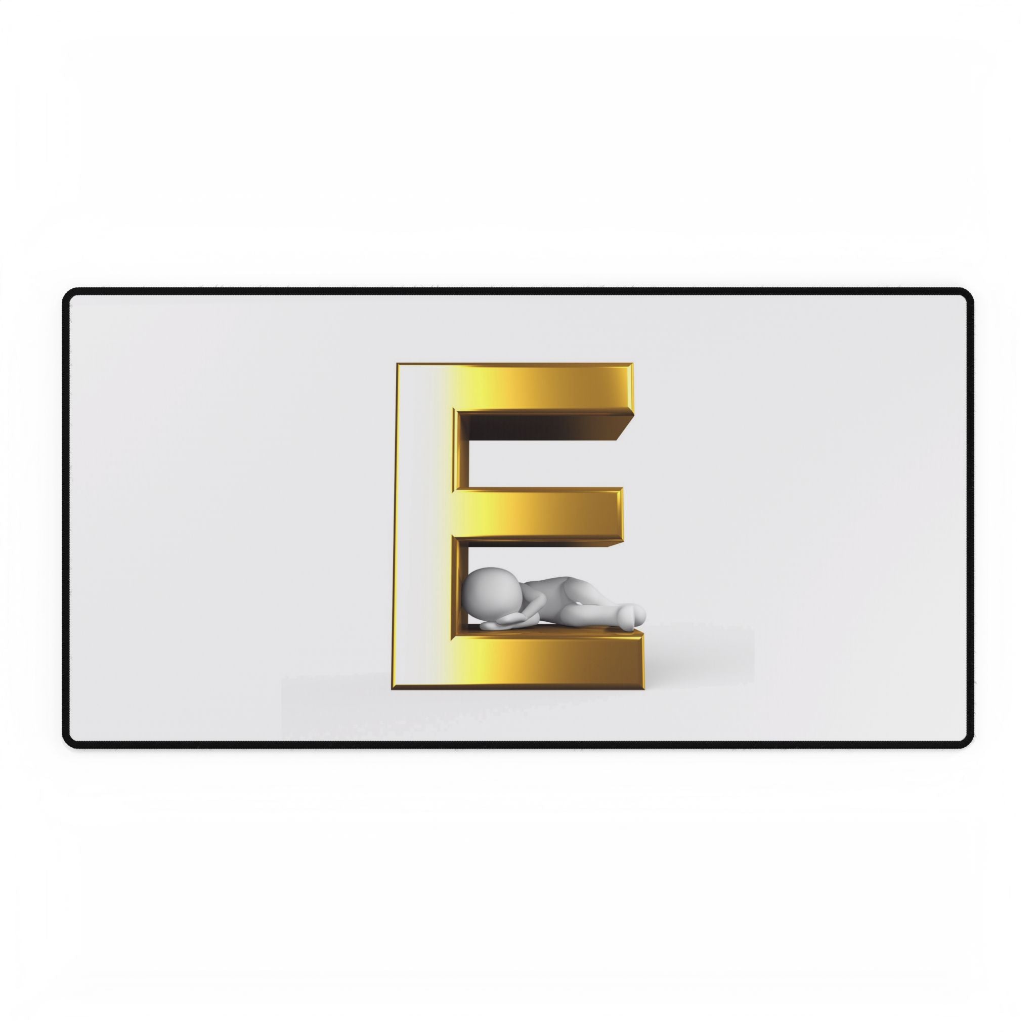 Schreibtischunterlage Goldbuchstabe E mit liegender Figur | Minimalistisches Monogramm Schreibtischpad