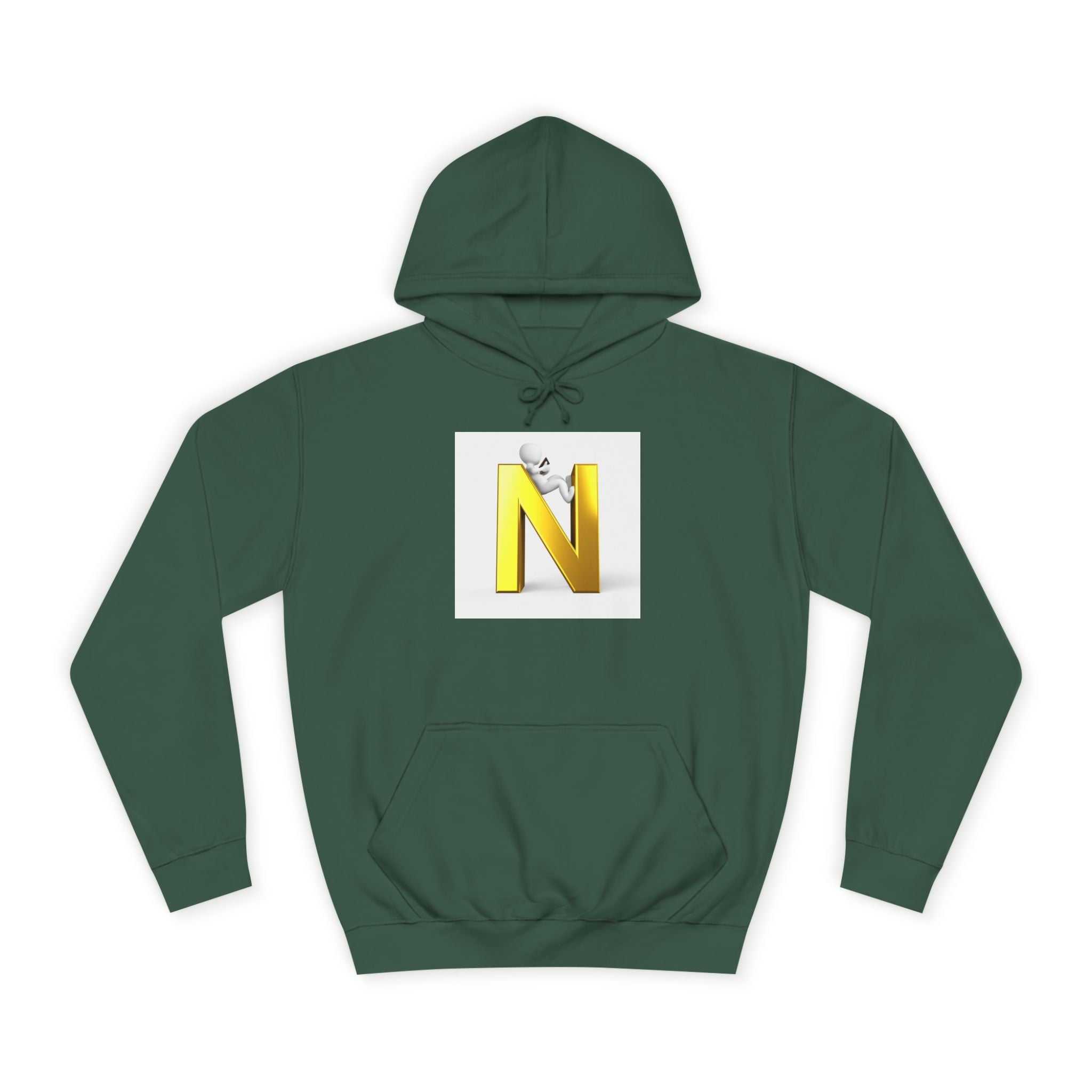 Gold 3D Letter N with Climbing Figure Hoodie | Initial Monogram Pullover