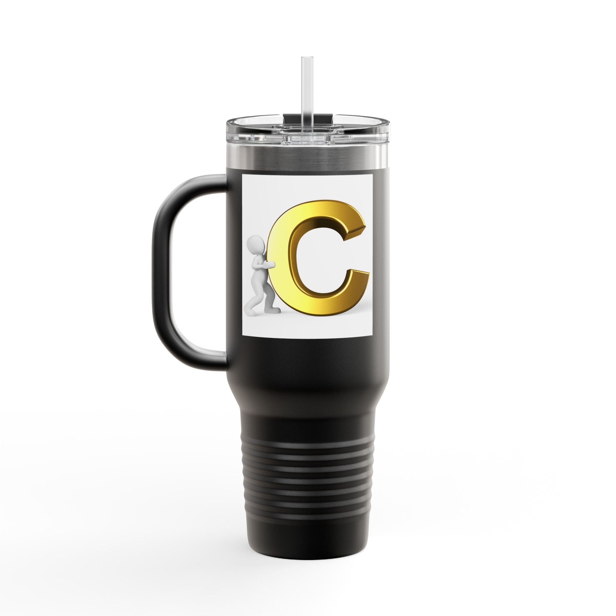 3D Gold Letter C Initial Travel Mug | 40oz Insulated Tumbler