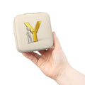 Gold Letter Y Monogram Jewelry Travel Case | Compact Pink Ring Box