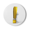 3D Stick Figure with Gold Exclamation Mark Ceramic Coaster | Cork Back