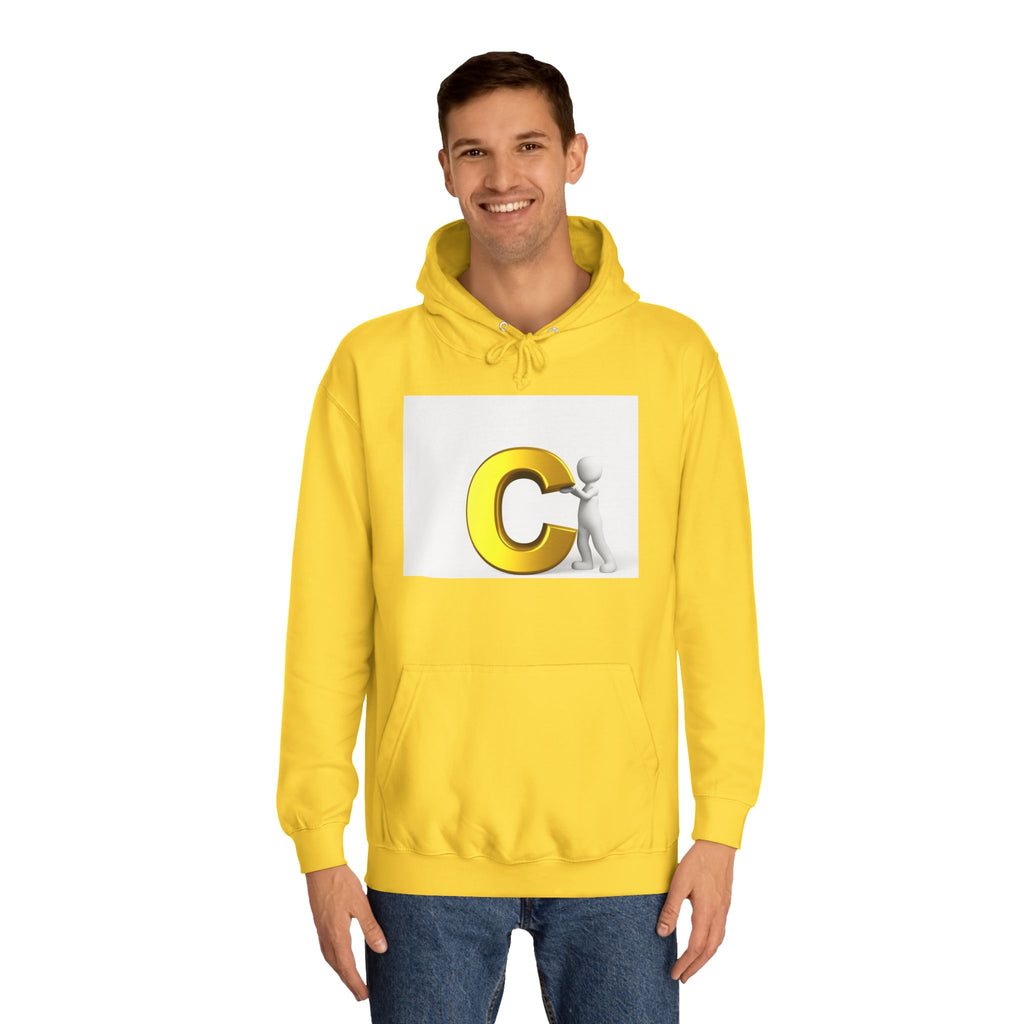 3D Yellow Letter C with Character Hoodie | Initial Monogram Sweatshirt
