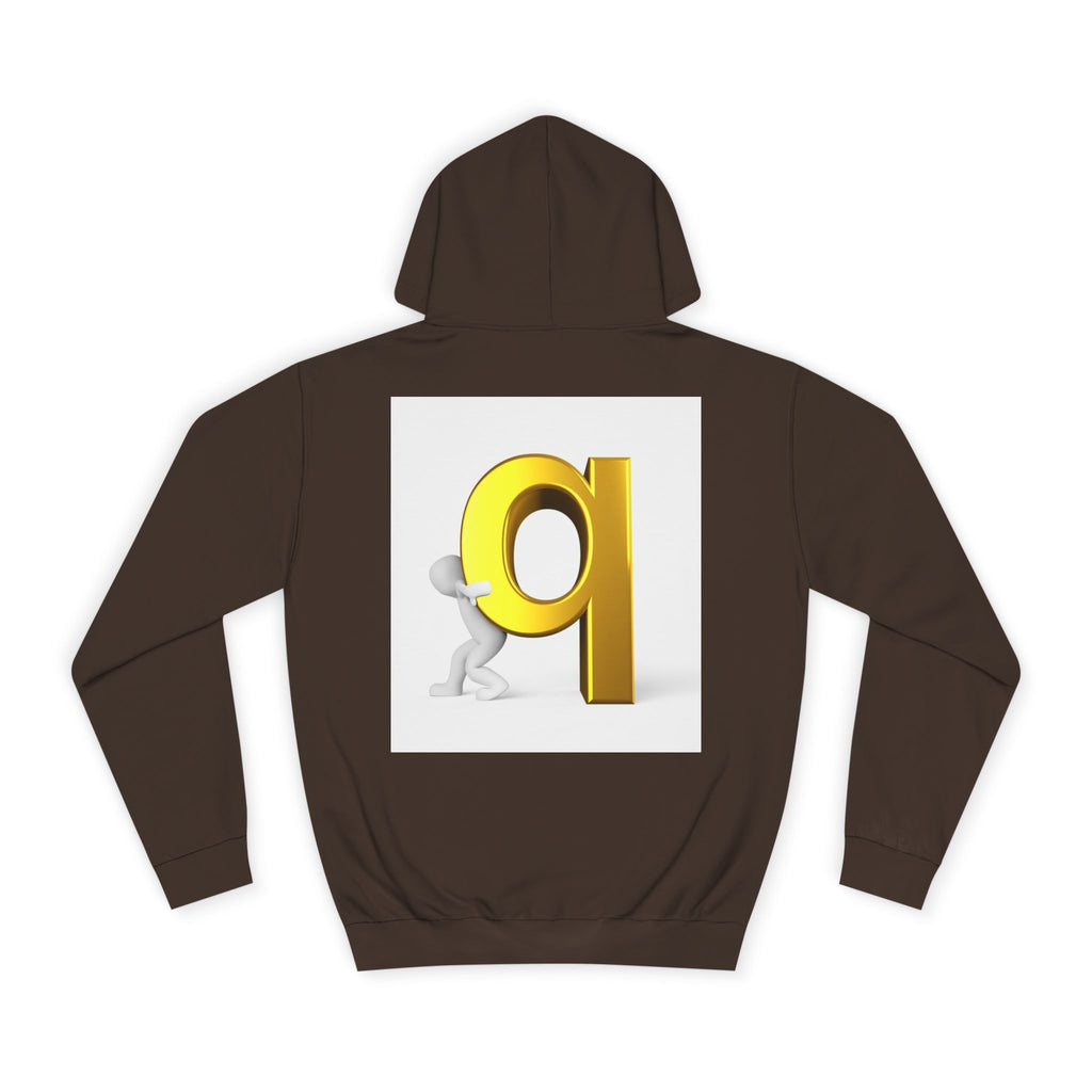 Gold Letter Q Hoodie | 3D Figure Pushing Q Graphic
