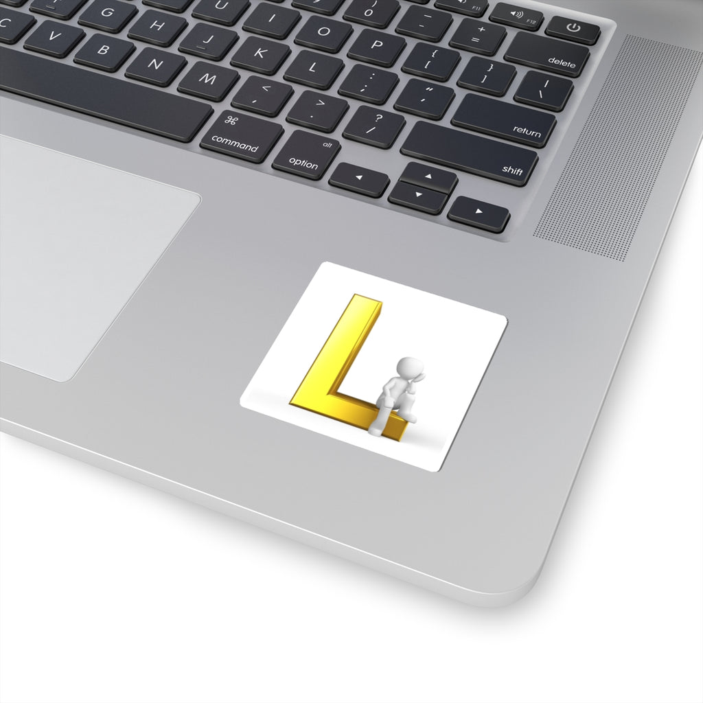 Gold 3D Letter L with Sitting Figure Sticker | Kiss-Cut Sticker