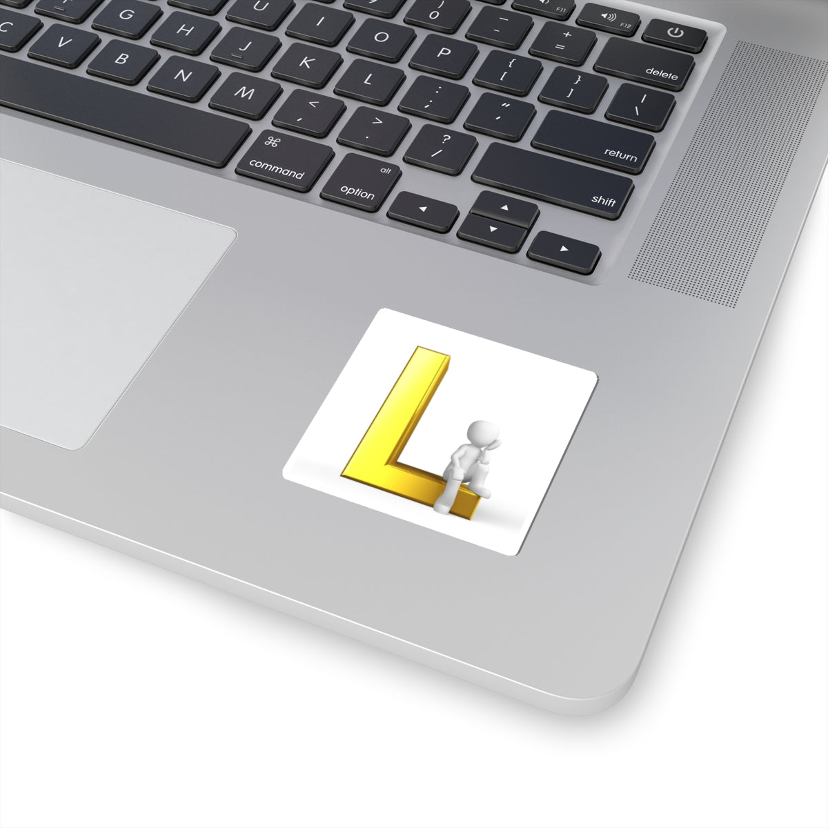 Gold 3D Letter L with Sitting Figure Sticker | Kiss-Cut Sticker