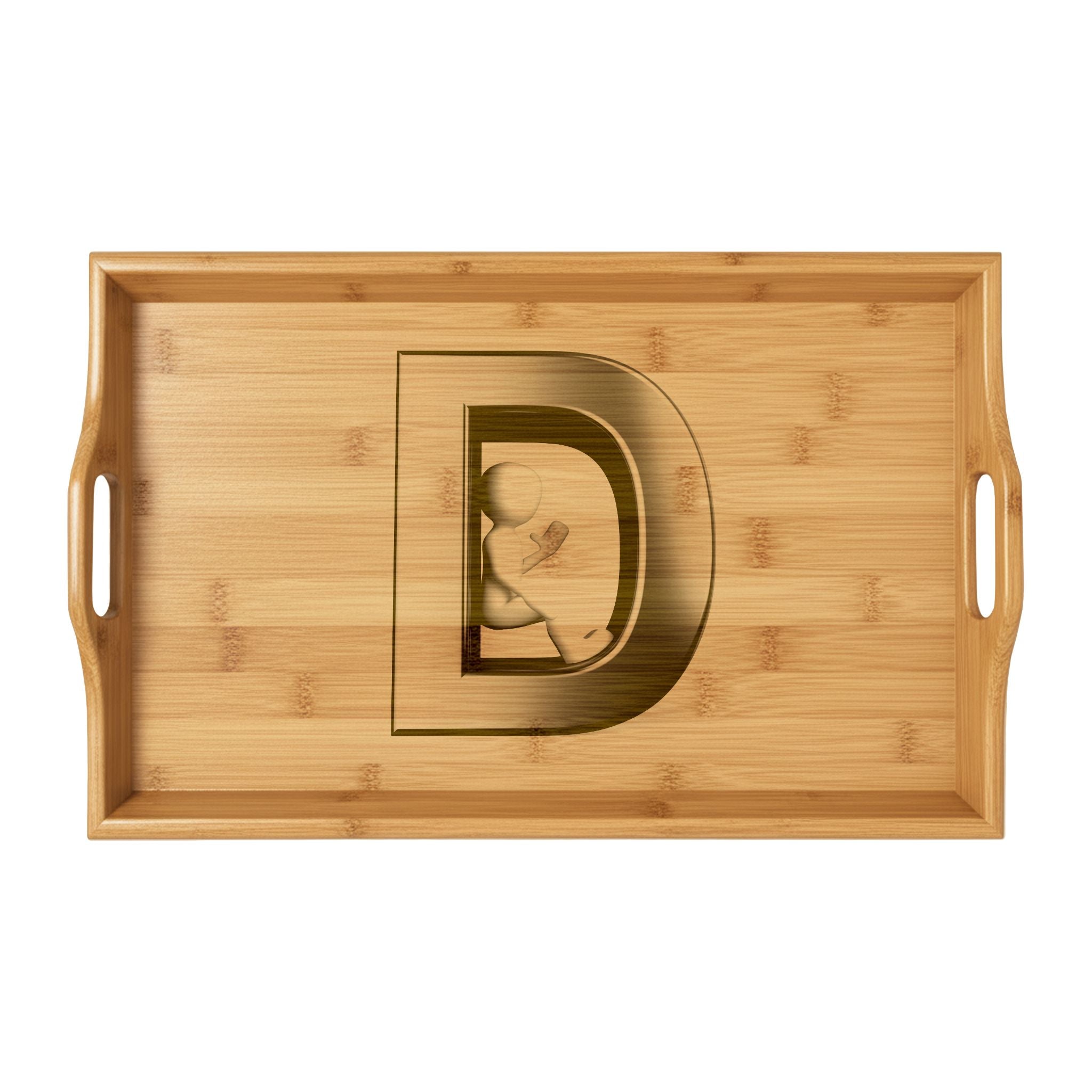 Monogram D Initial Bamboo Serving Tray | Engraved Wooden Tray