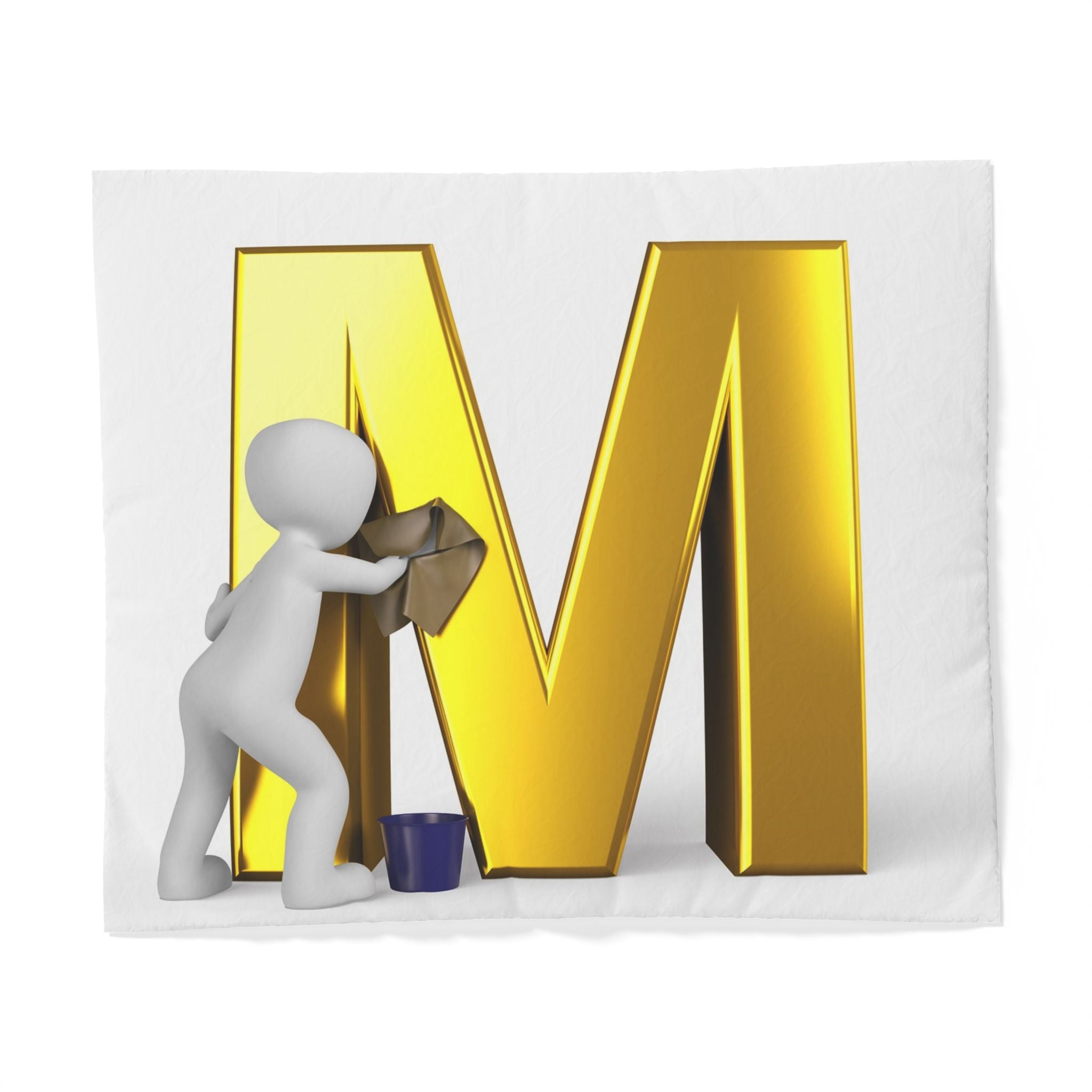Housse de couette à motif lettre M dorée avec un peintre | Parure de lit initiale monogrammée