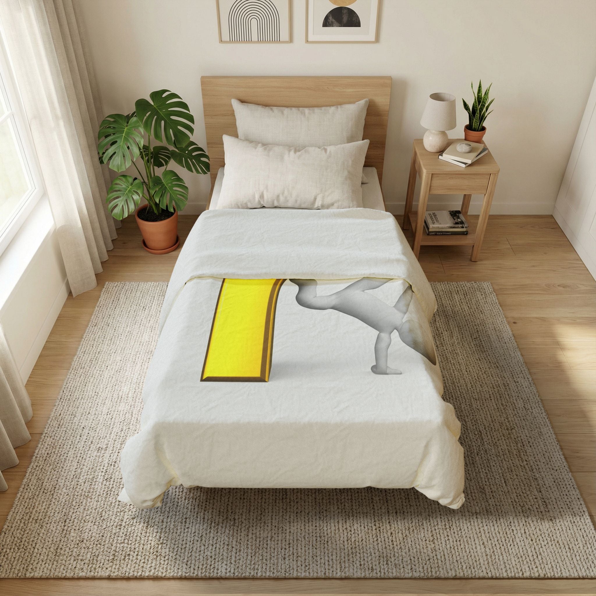 3D Gold Letter R with Figure Cotton Duvet Cover | Alphabet Initial Bedding