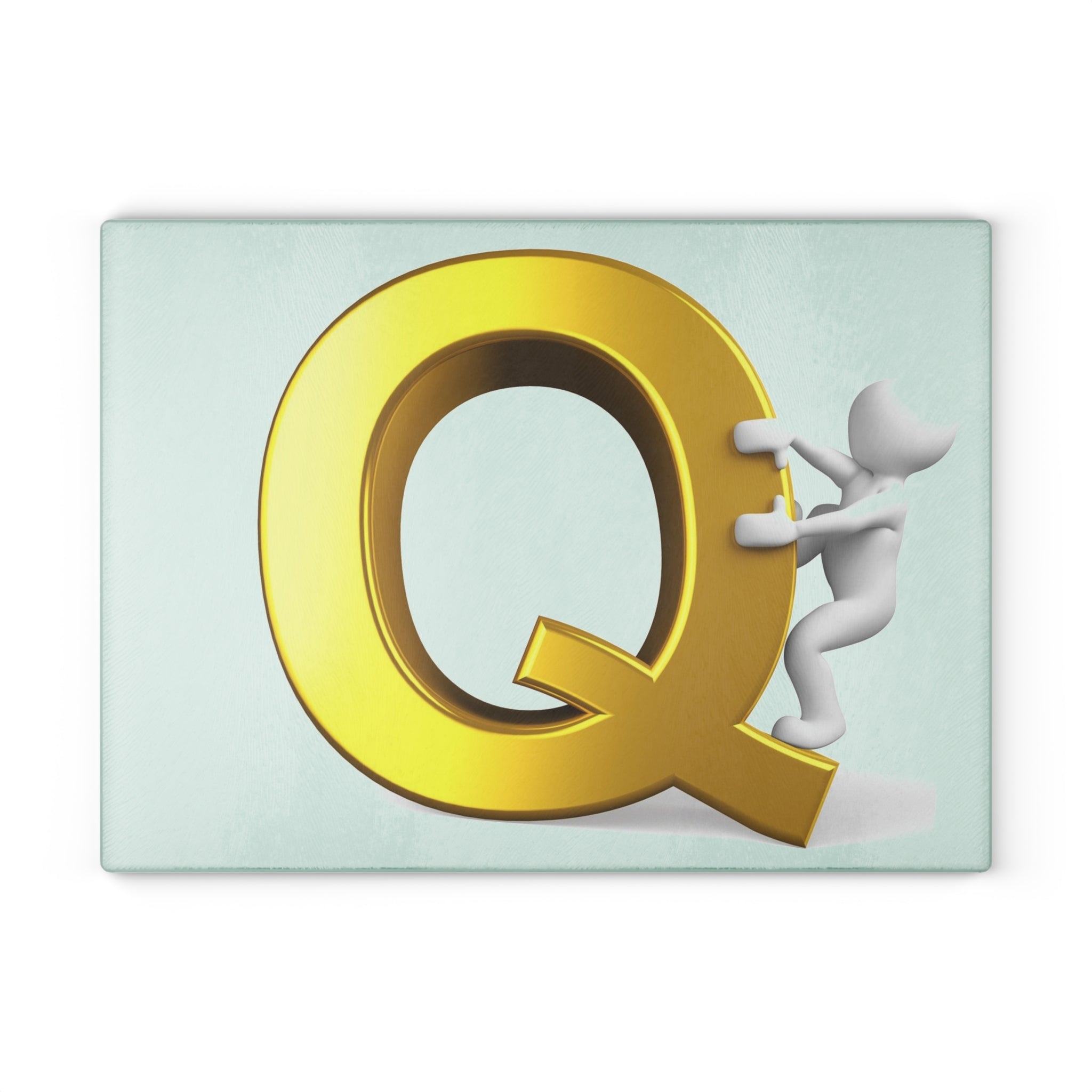 Gold Letter Q with Climber Glass Cutting Board | Monogram Initial Kitchen