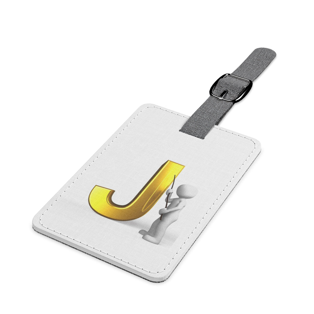 Gold Letter J with Figure luggage tag | Saffiano Polyester Rectangle