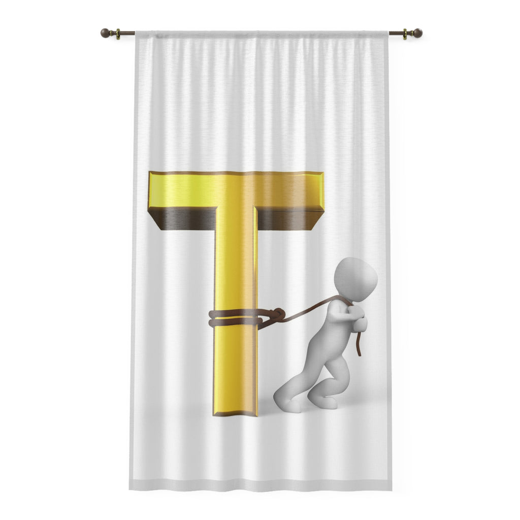 3D Gold Letter T with Figure Window Curtain | Letter T Drapery