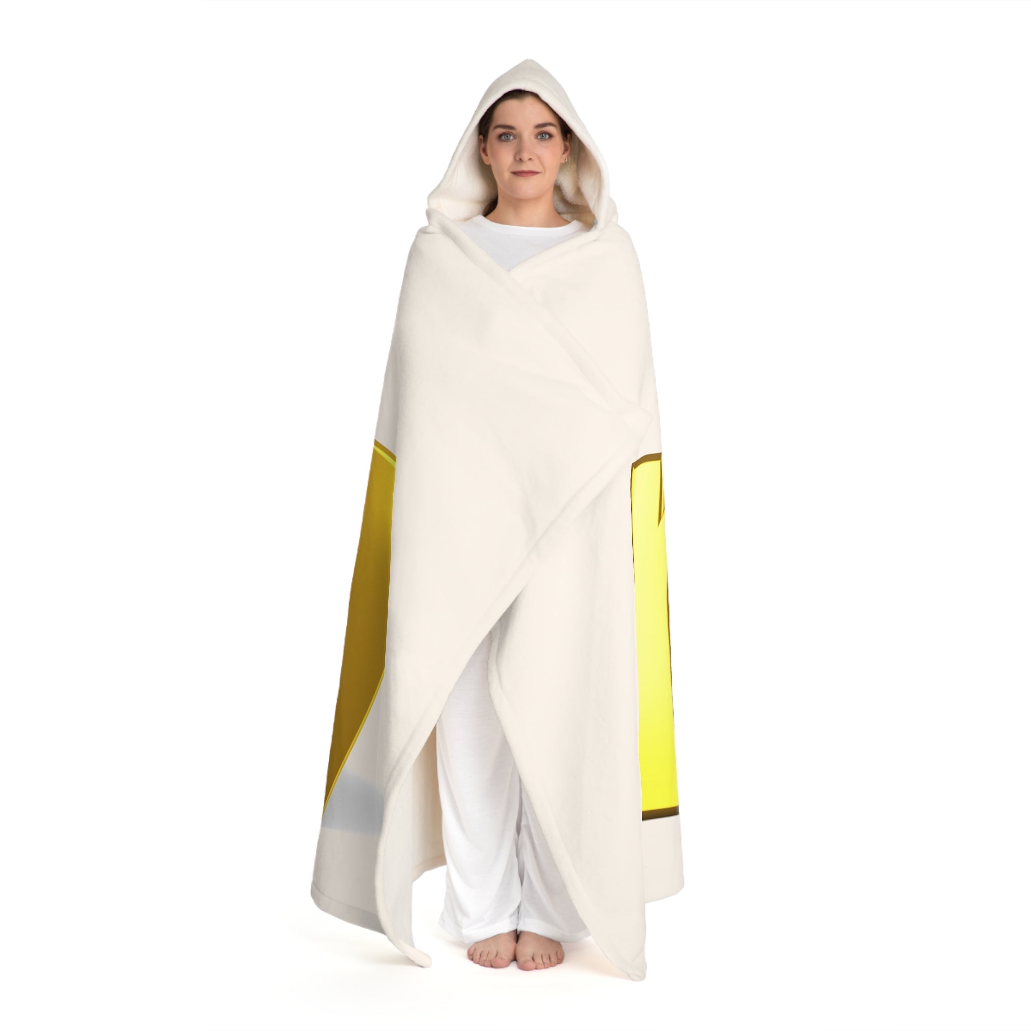 Cozy Hooded Sherpa Fleece Blanket | Gold Letter m With Figure