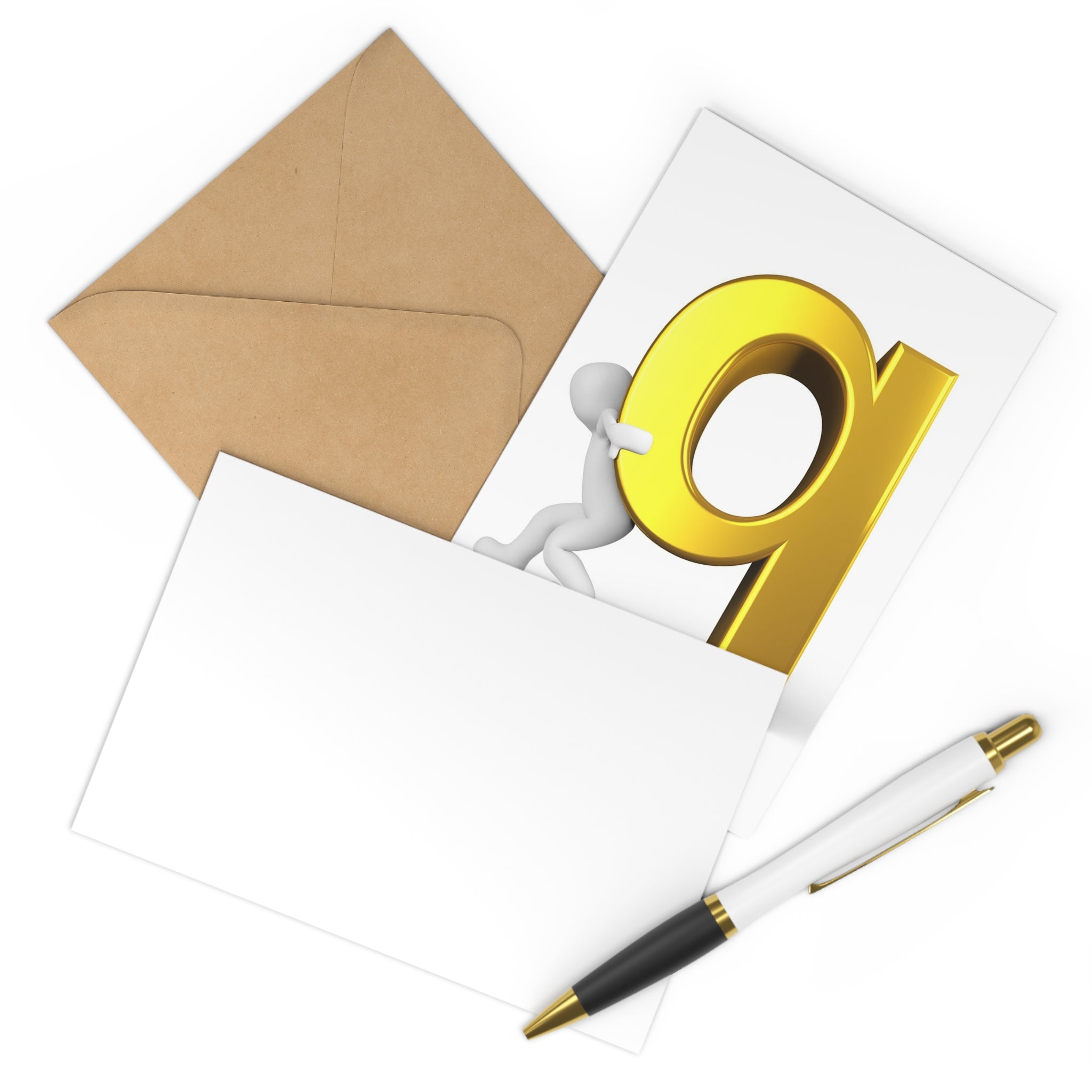 Gold 3D Letter Q Postcards | Alphabet Stationery Pack