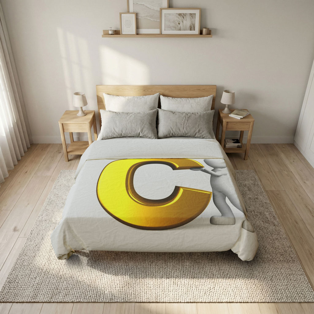 Gold Letter C Initial Duvet Cover | Monogram Bedding, Personalized Initial