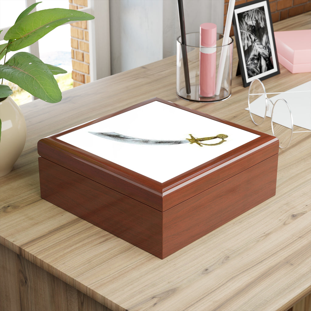 Antique Scimitar Illustration Jewelry Box | Sword Art Keepsake